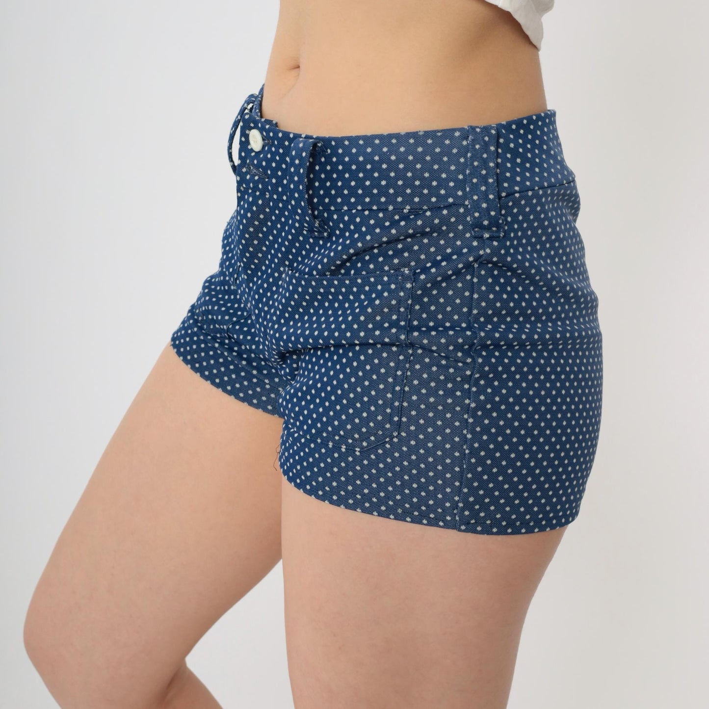 70s Polka Dot Shorts Mid Rise Dark Blue White Small