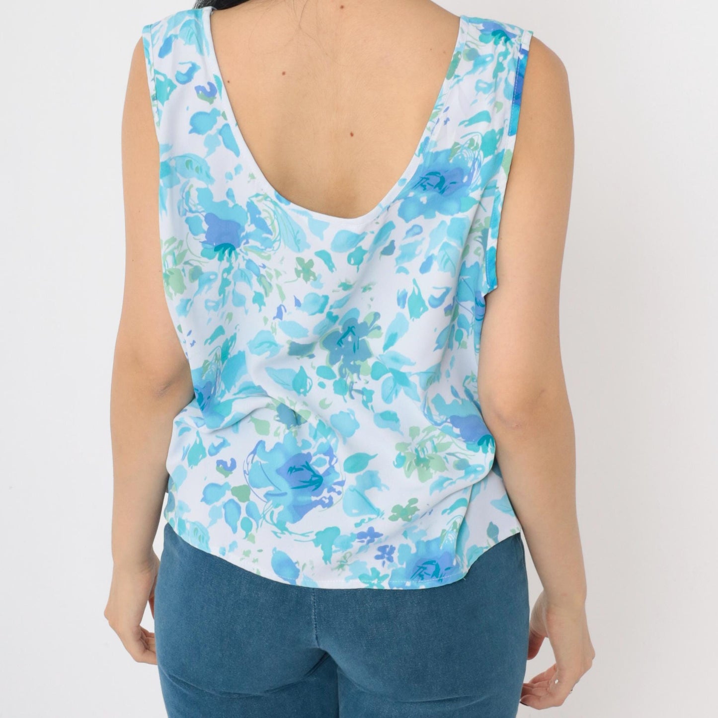 90s Apparenza Floral Tank Top Blue Abstract Print Scoop Neck Extra Large