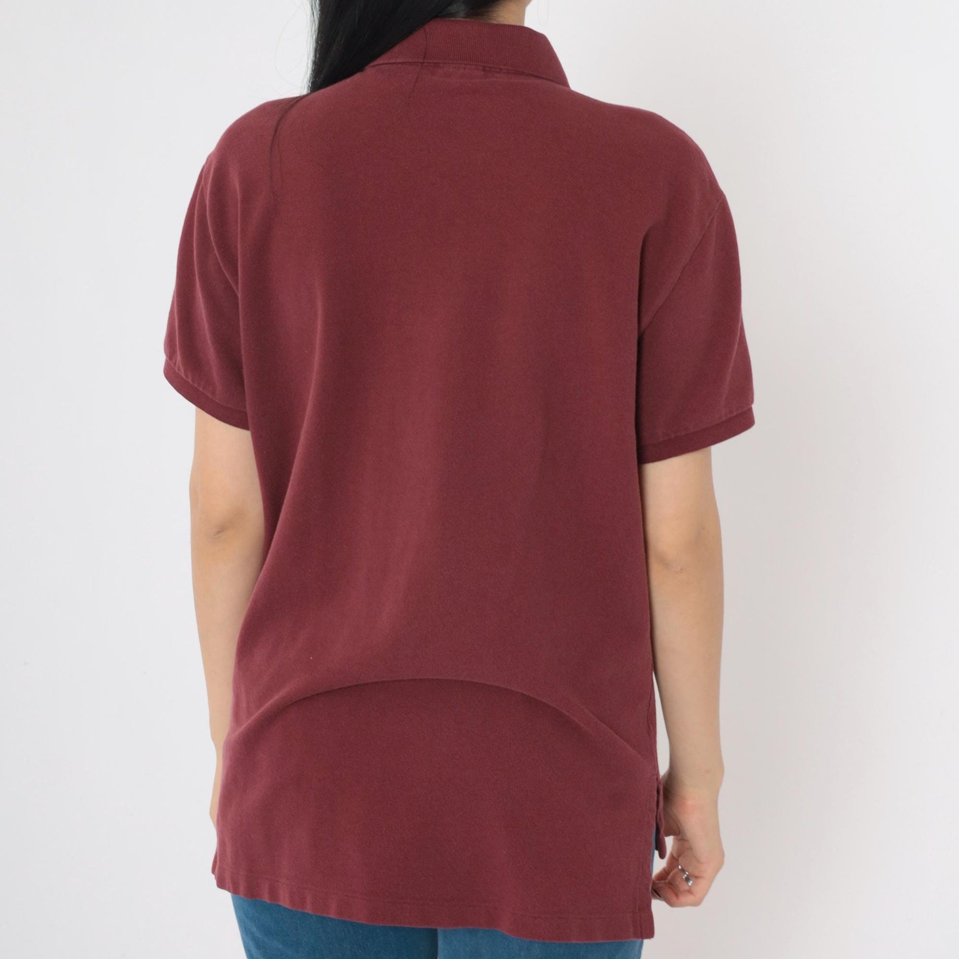 90s Polo Ralph Lauren Burgundy Cotton Polo Shirt Yellow Logo Medium M