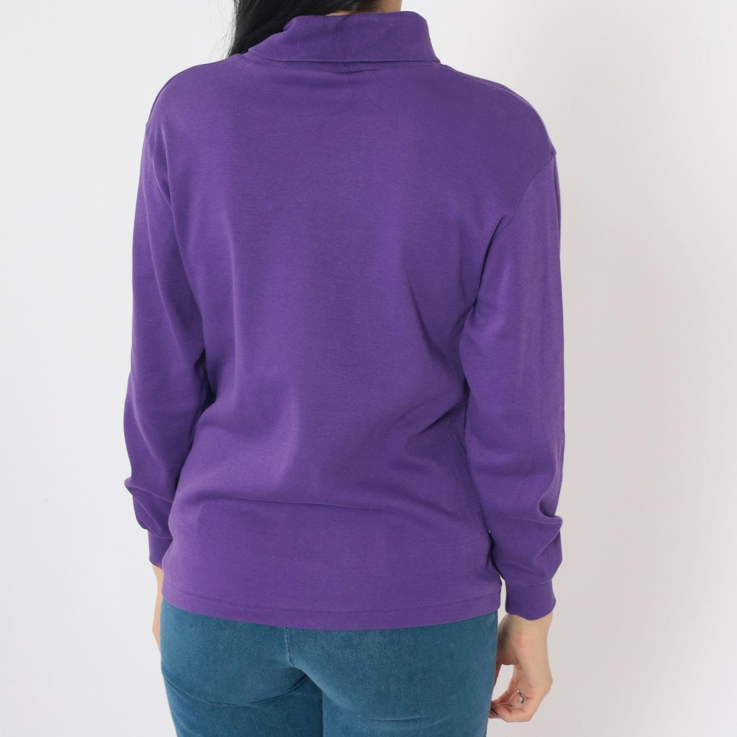 90s Woolrich Woman Purple Turtleneck Long Sleeve Cotton Top Medium