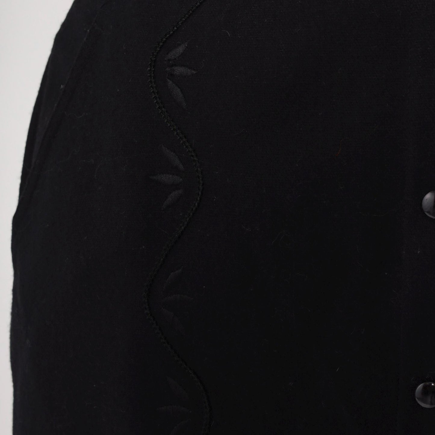 90s Black Floral Embroidered Button-Up Pencil Skirt Knee Length Medium