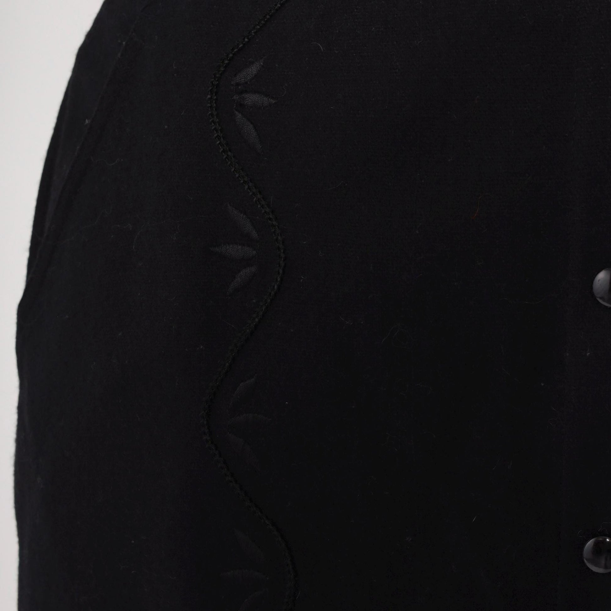 90s Black Floral Embroidered Button-Up Pencil Skirt Knee Length Medium