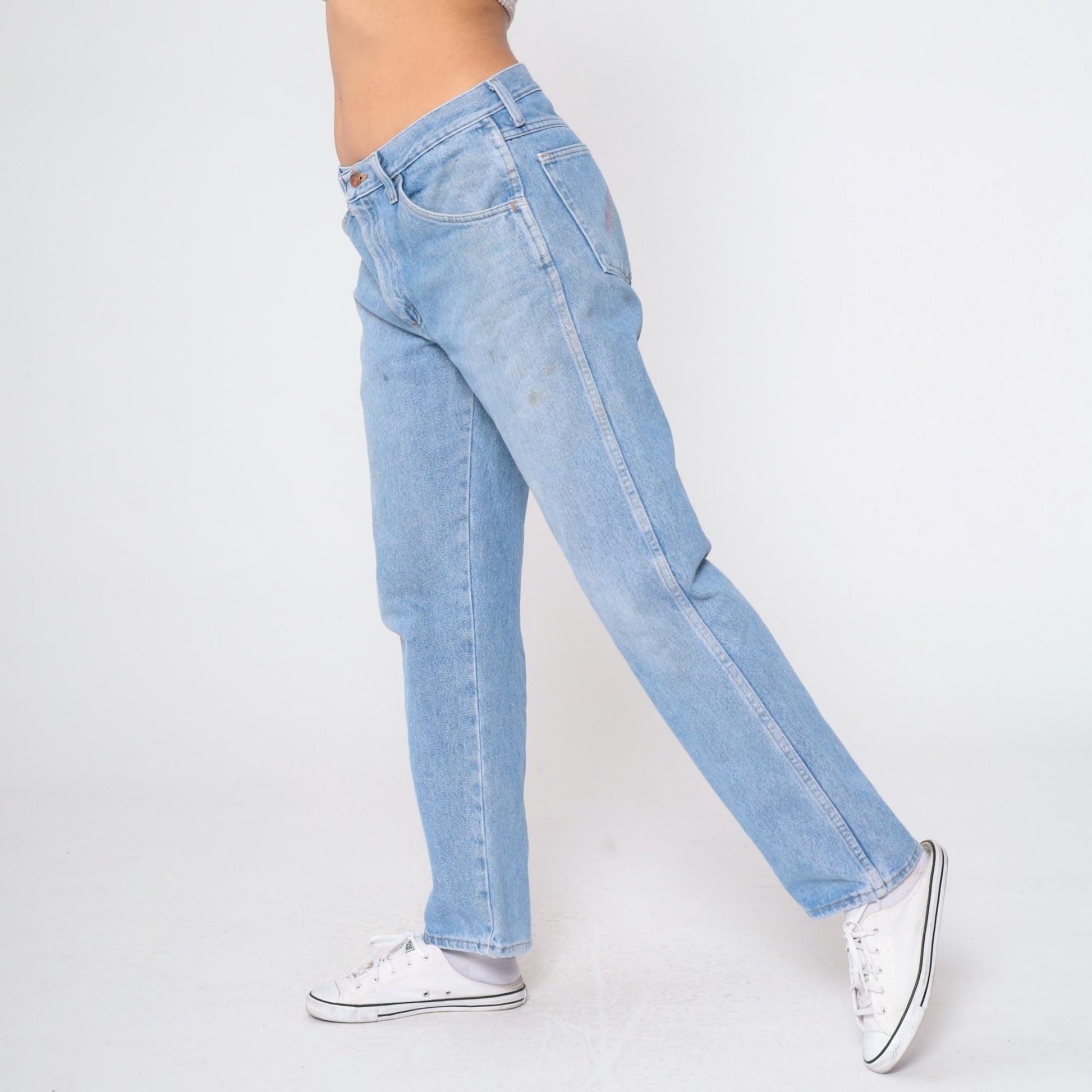 90s Rustler Blue Jeans Rainbow Pocket High Rise Straight Leg 33x30
