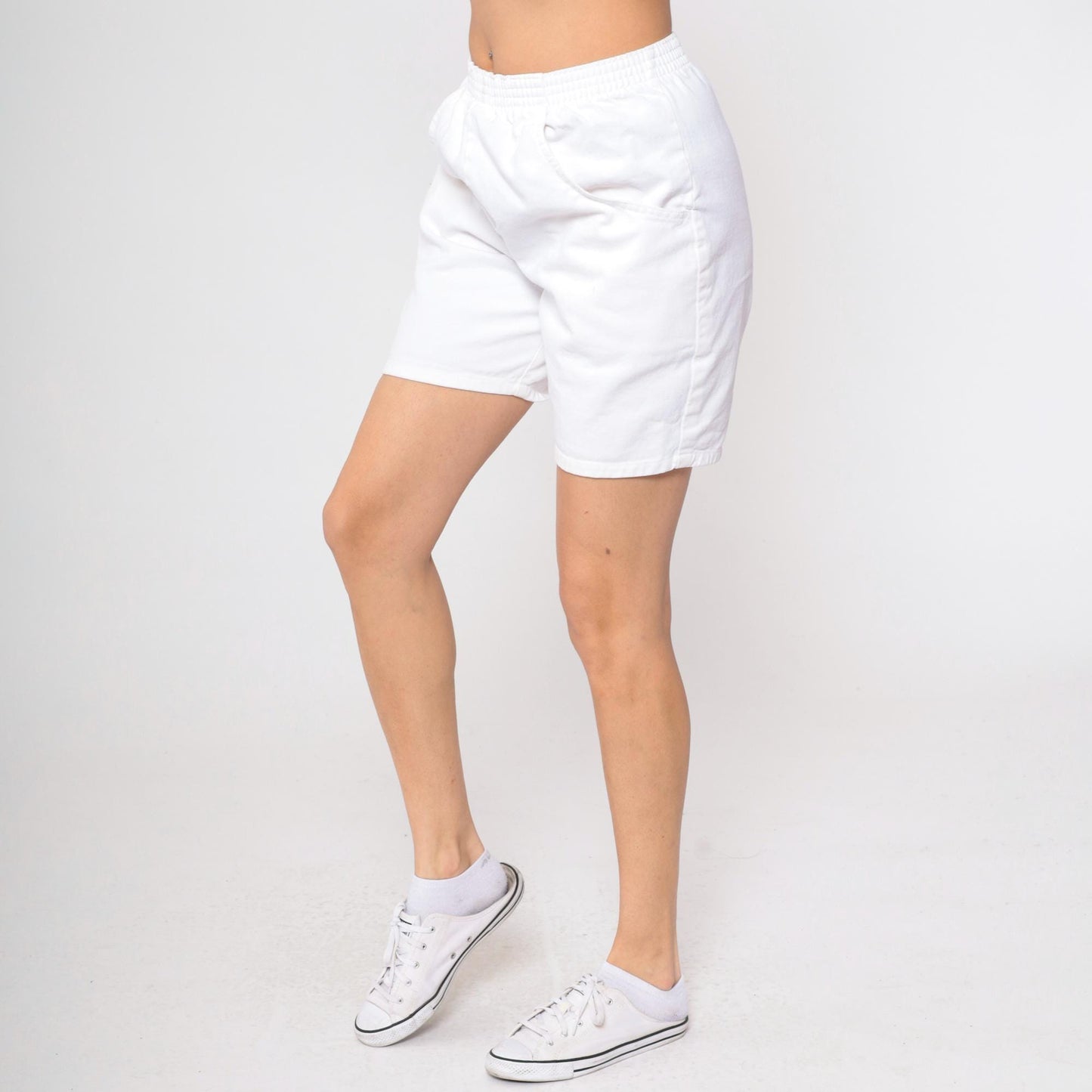 90s White Cotton Lounge Shorts High Waist Elastic Waist Small