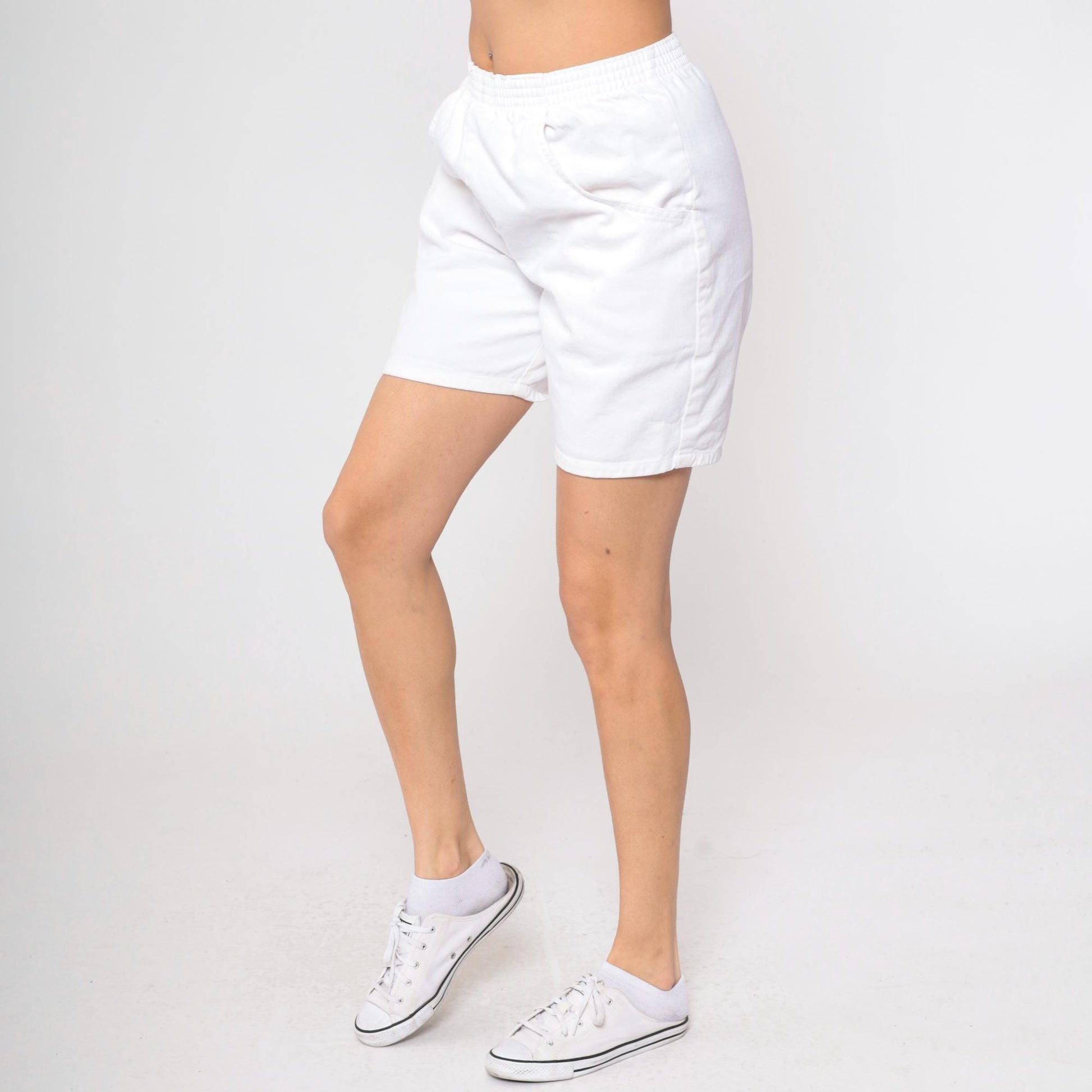 90s White Cotton Lounge Shorts High Waist Elastic Waist Small