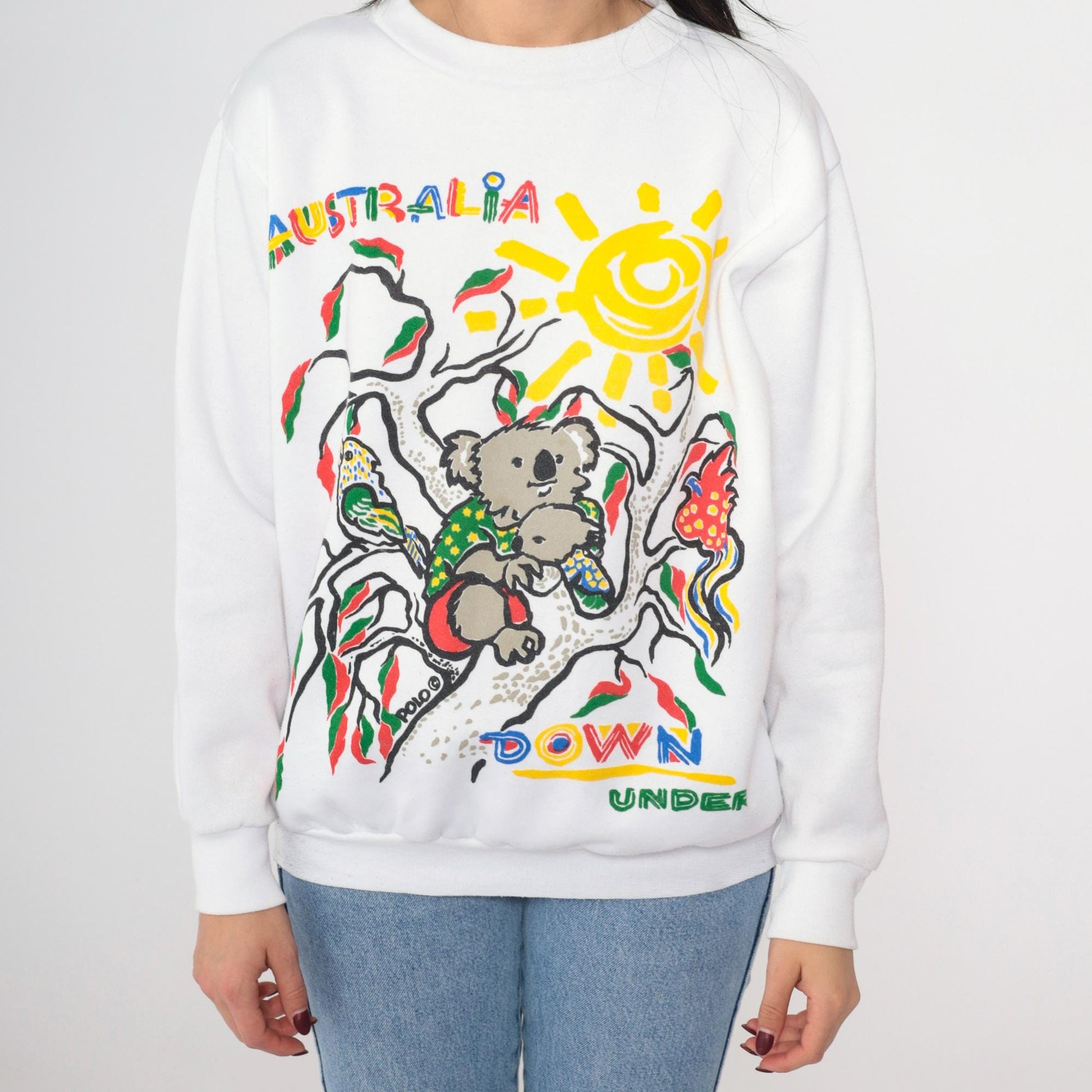 90s Australia Koala Wildlife Graphic Sweatshirt White Crewneck One Size