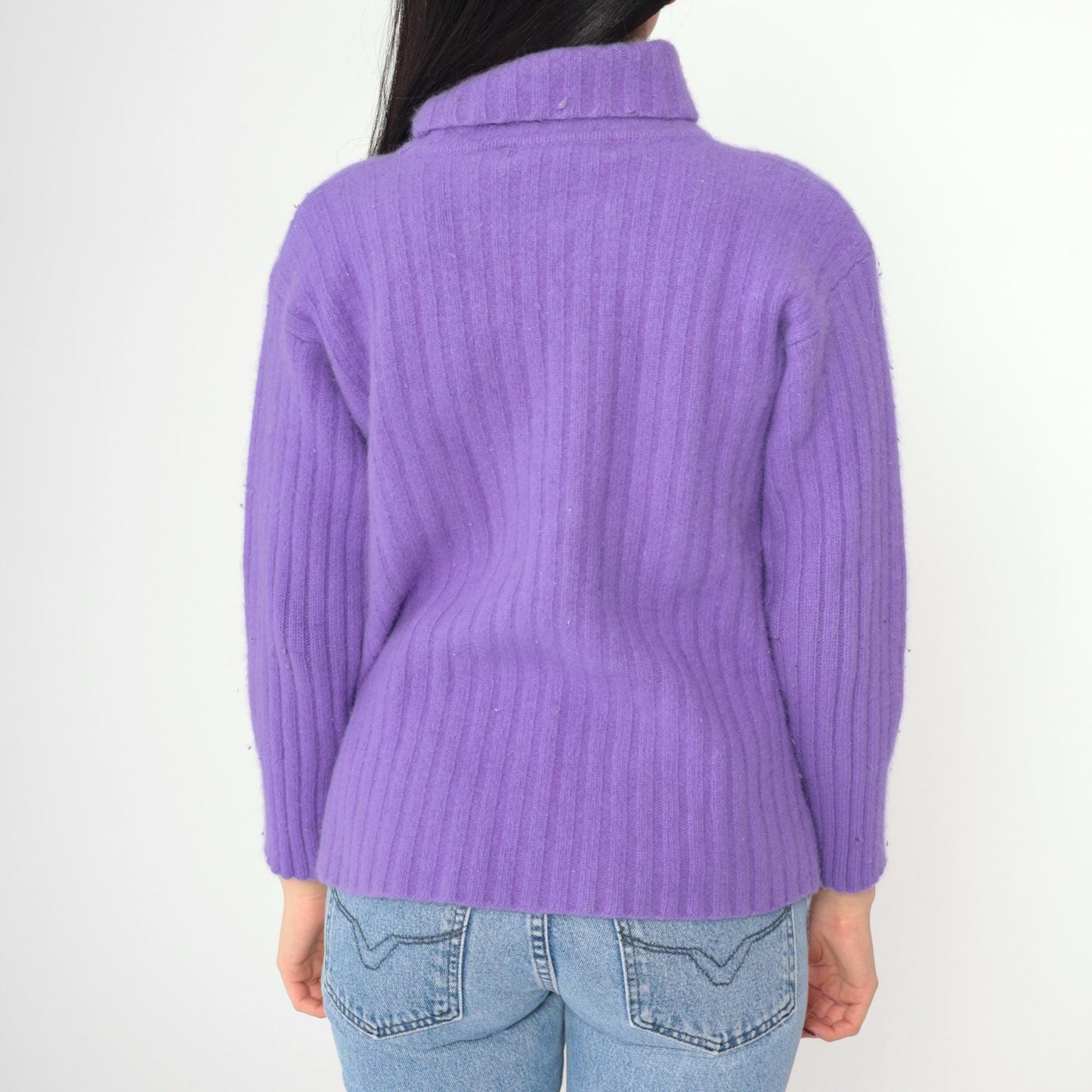 90s Valerie Stevens Lavender Angora Wool Turtleneck Sweater Medium M