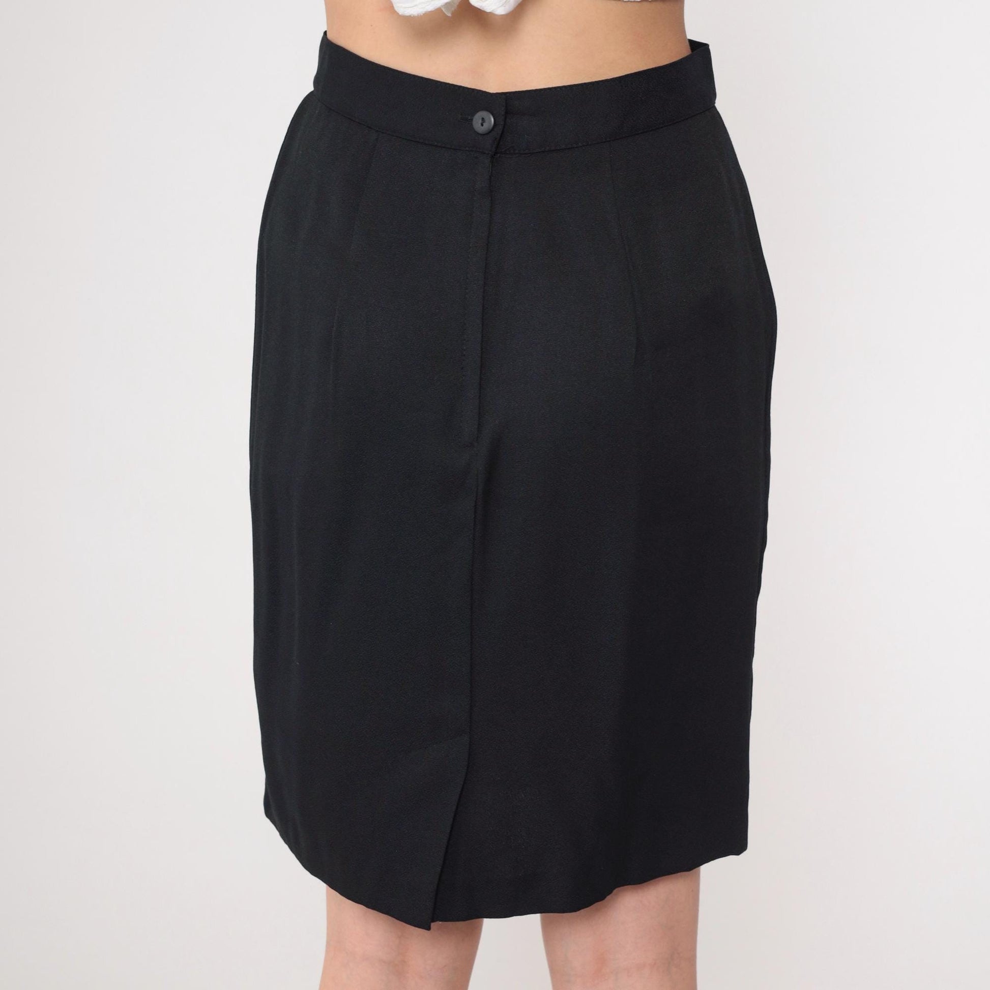 90s Black Mini Pencil Skirt High Waist Small 6