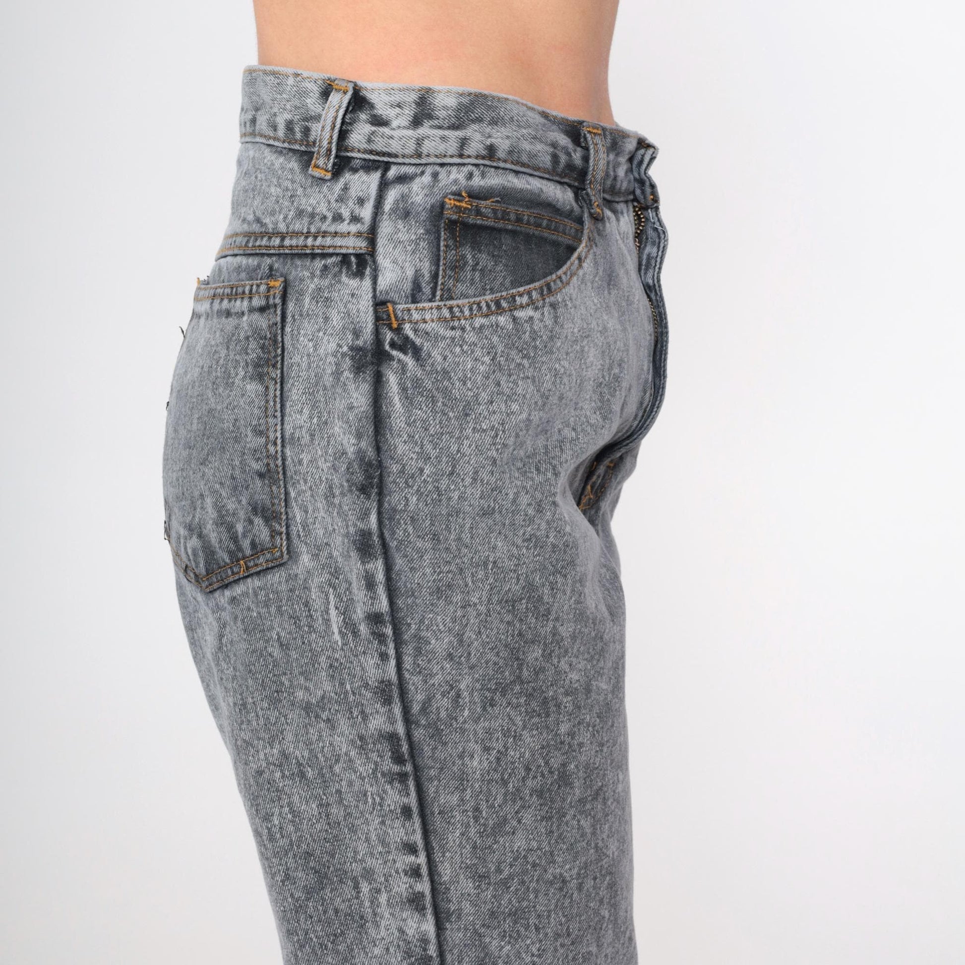 90s Hunt Club Acid Wash High-Waist Jeans Ankle Zip Grey Denim Small