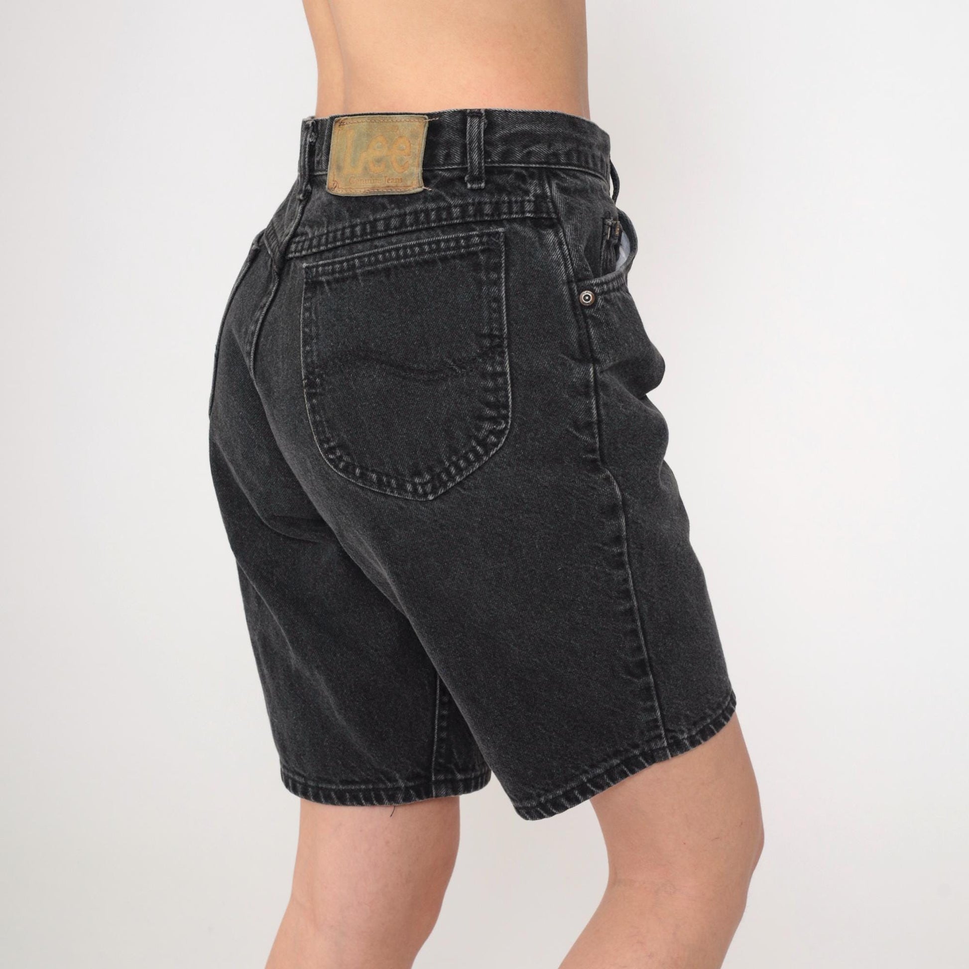 90s Lee Black Denim Shorts High Waisted Jean Bermuda Medium 31