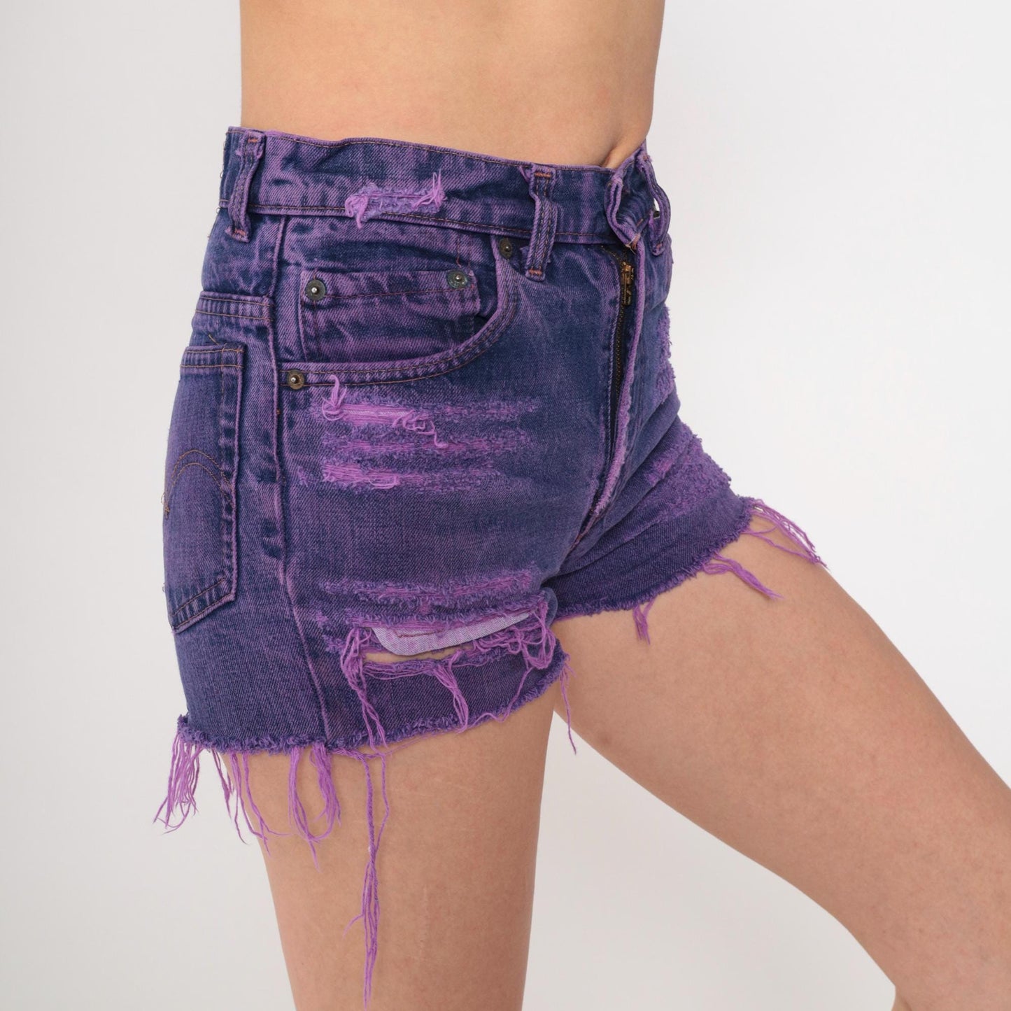 Y2K Levi's Purple Overdyed Cutoff Shorts High Rise Distressed Extra Small