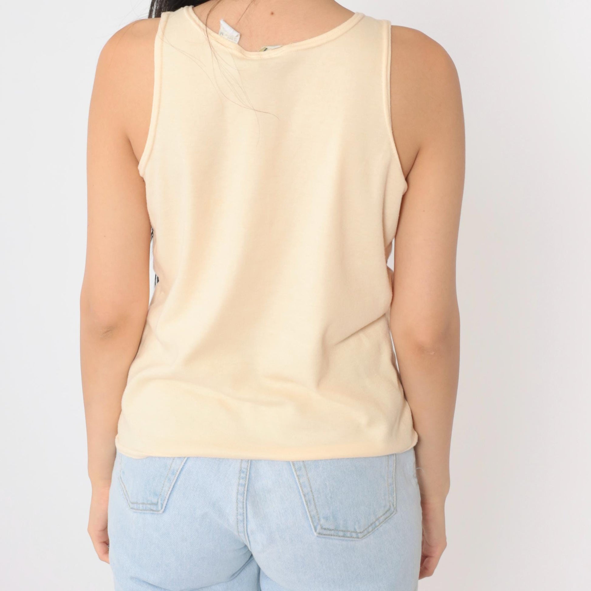90s Peach Snap Button Tank Top Scoop Neck Sleeveless Blouse Medium