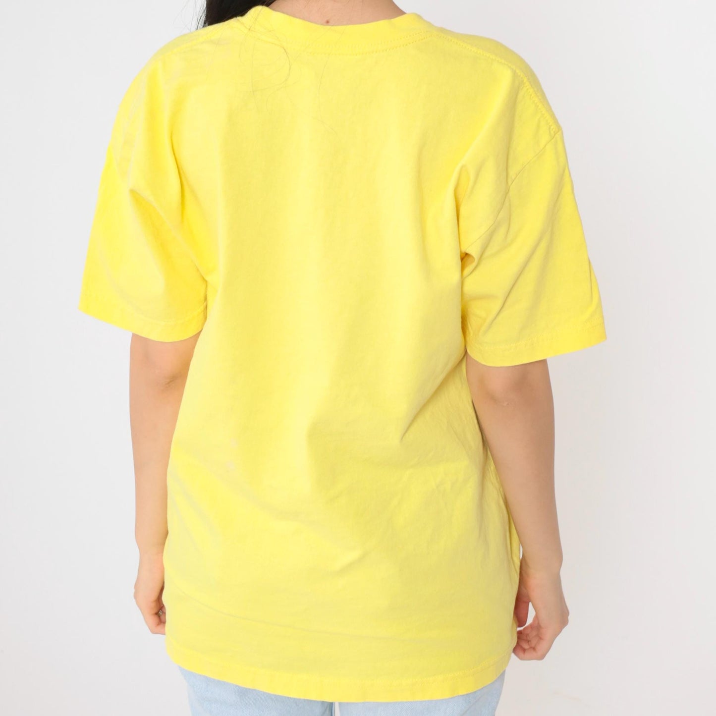 90s Pro Club Surprised Face Graphic Tee Yellow Cotton Crewneck Large