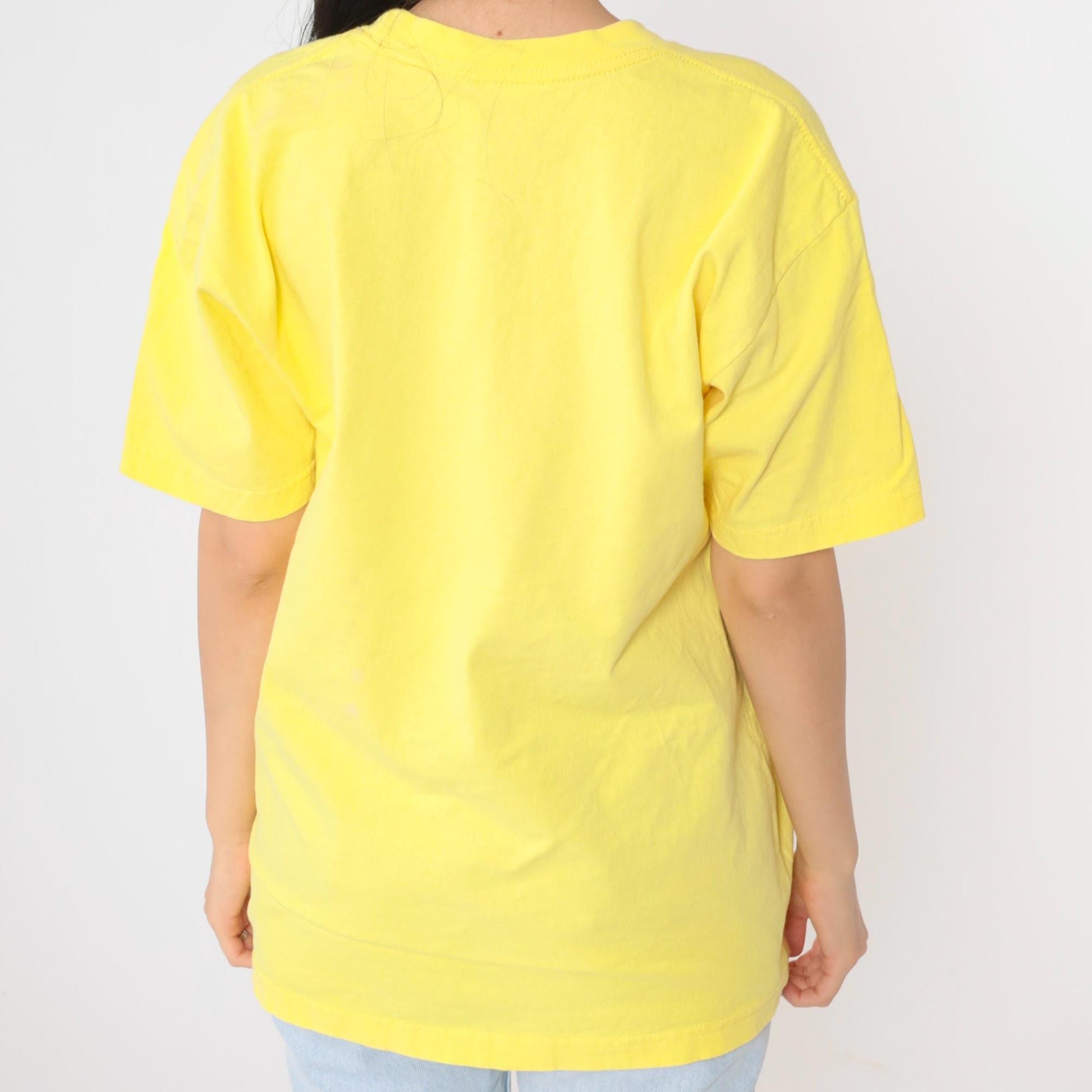90s Pro Club Surprised Face Graphic Tee Yellow Cotton Crewneck Large