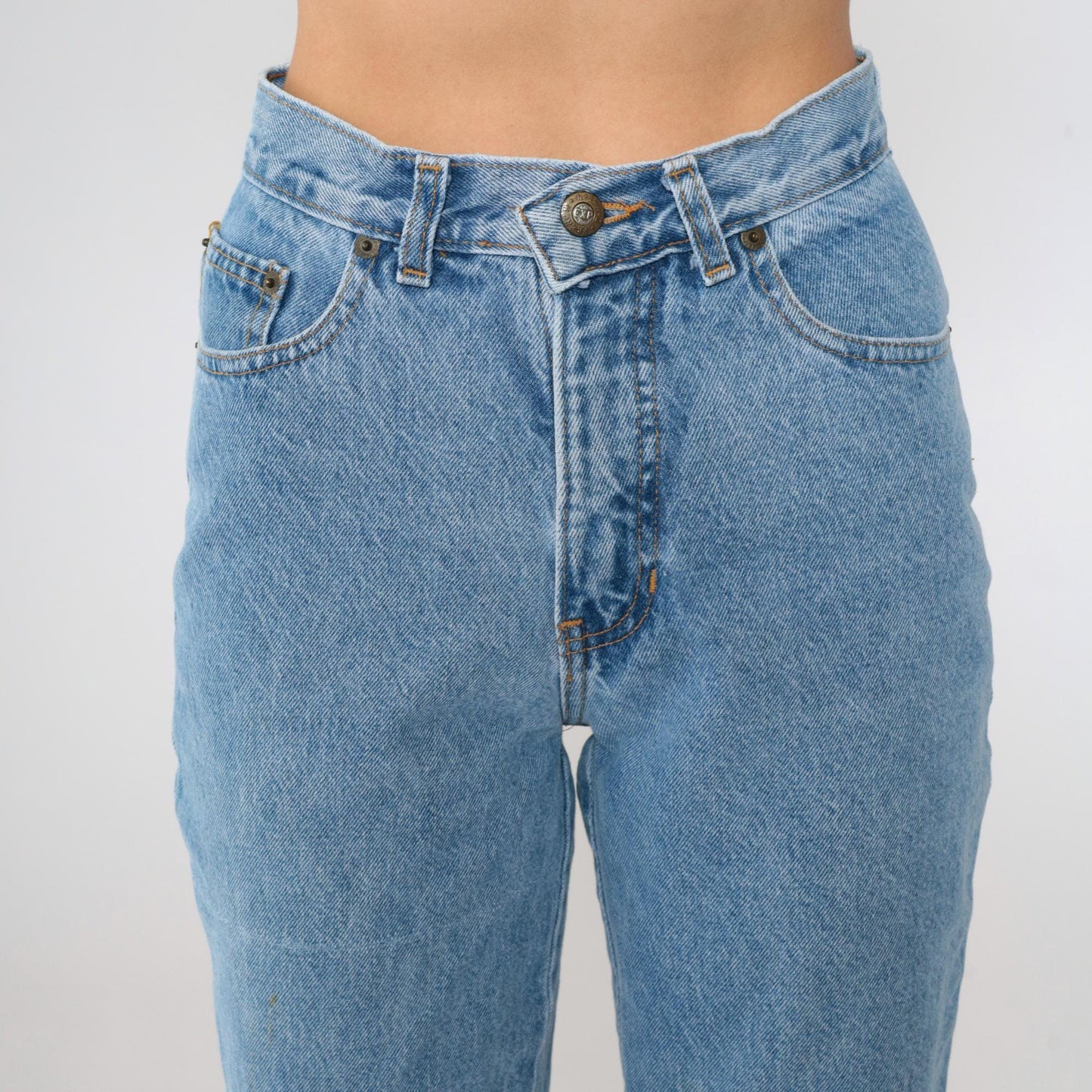 90s Express High Rise Slim Straight Jeans Blue Denim Small 3/4
