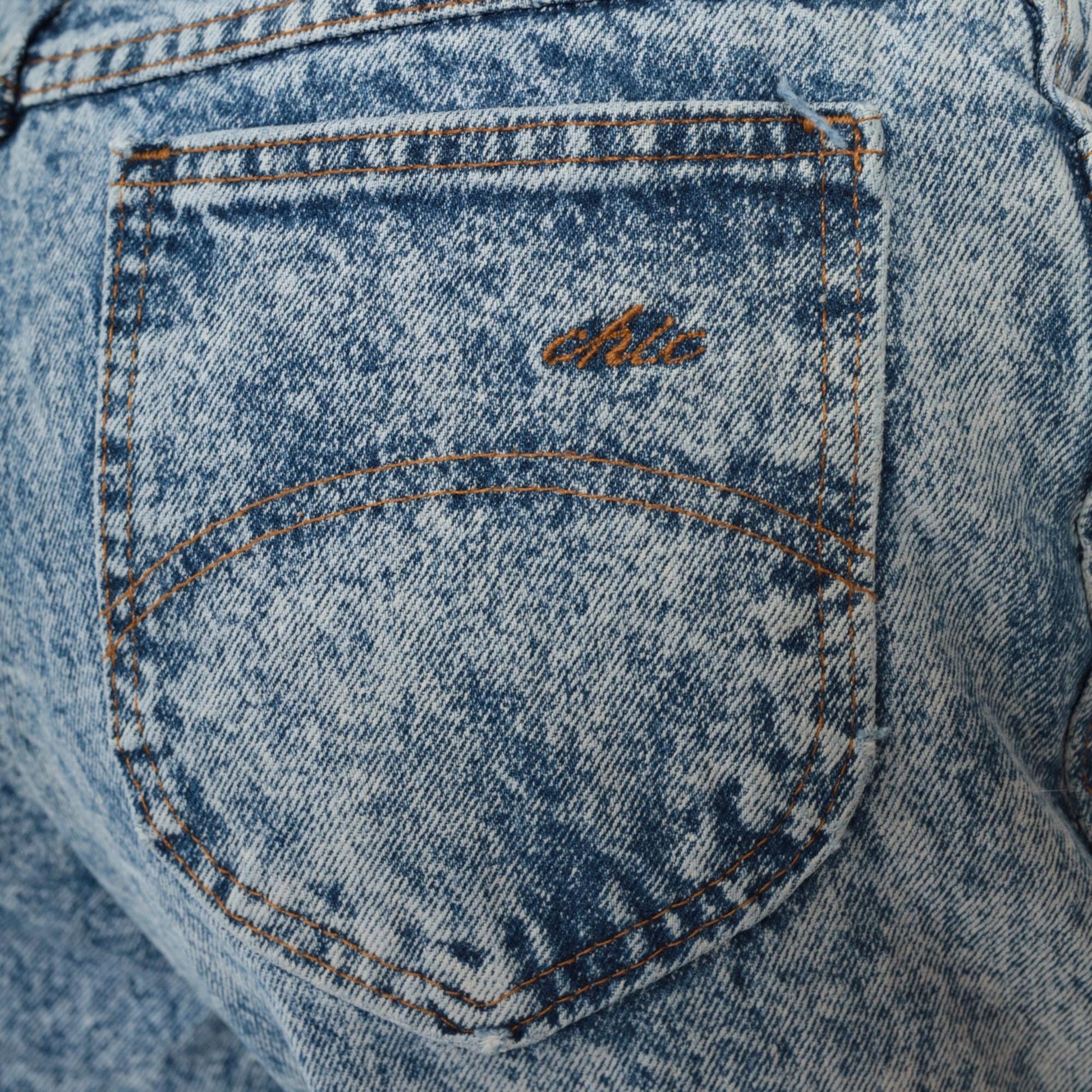 80s Acid Wash High-Waist Tapered Jeans Blue Denim Size 14