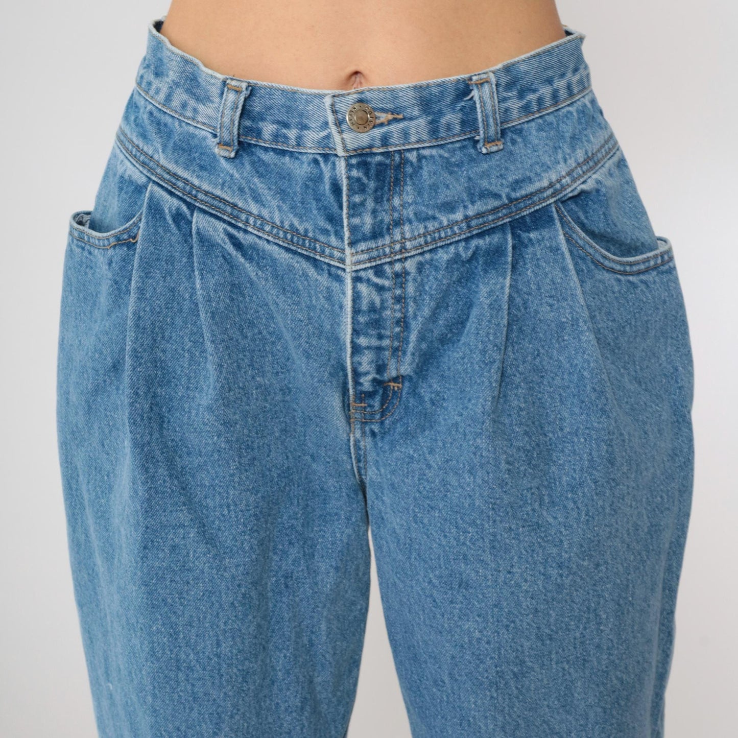 90s Calvin Klein Pleated Mom Jeans High Waisted Tapered Ankle Blue Medium