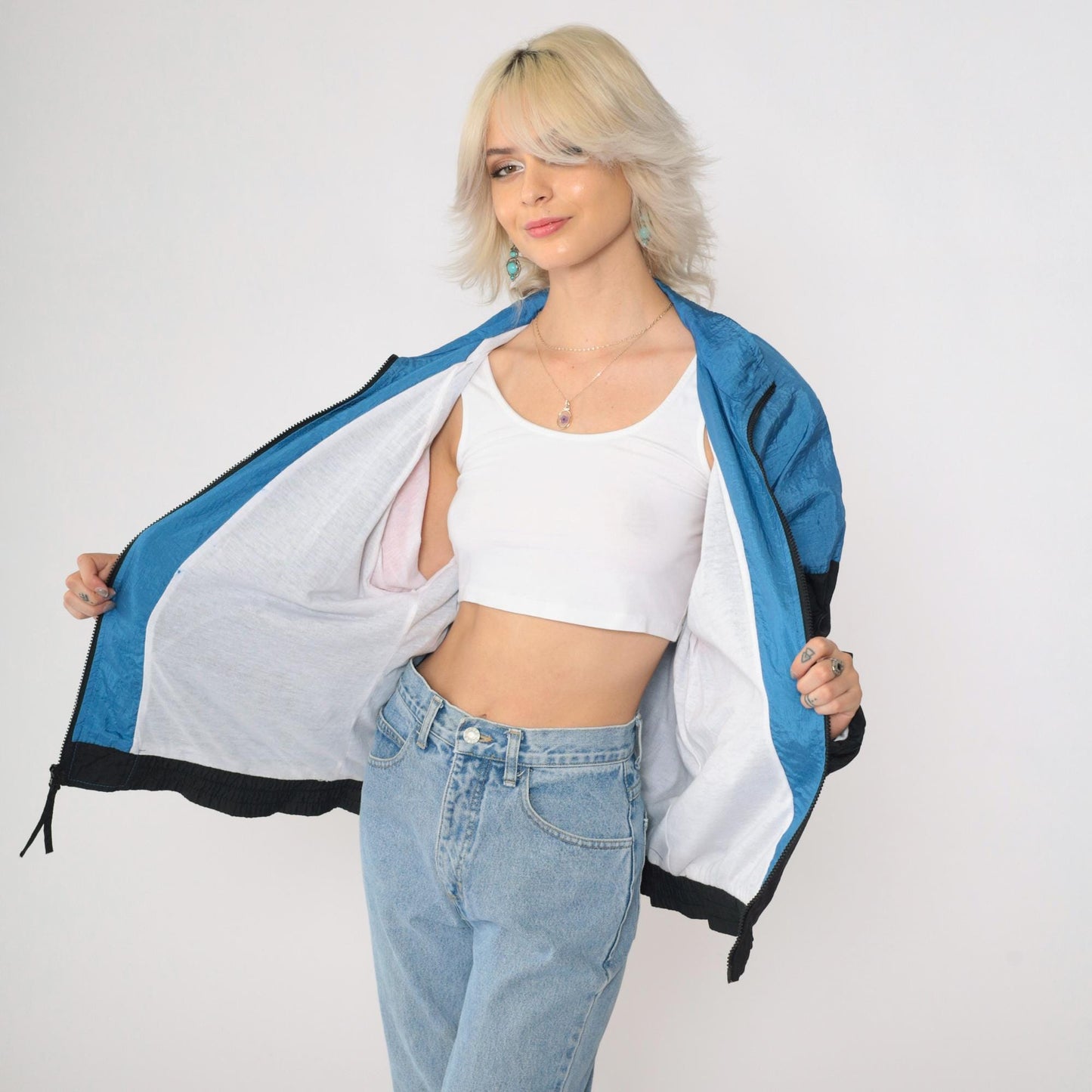 90s Copper Key Windbreaker Black Red Blue Color Block Raglan Large L