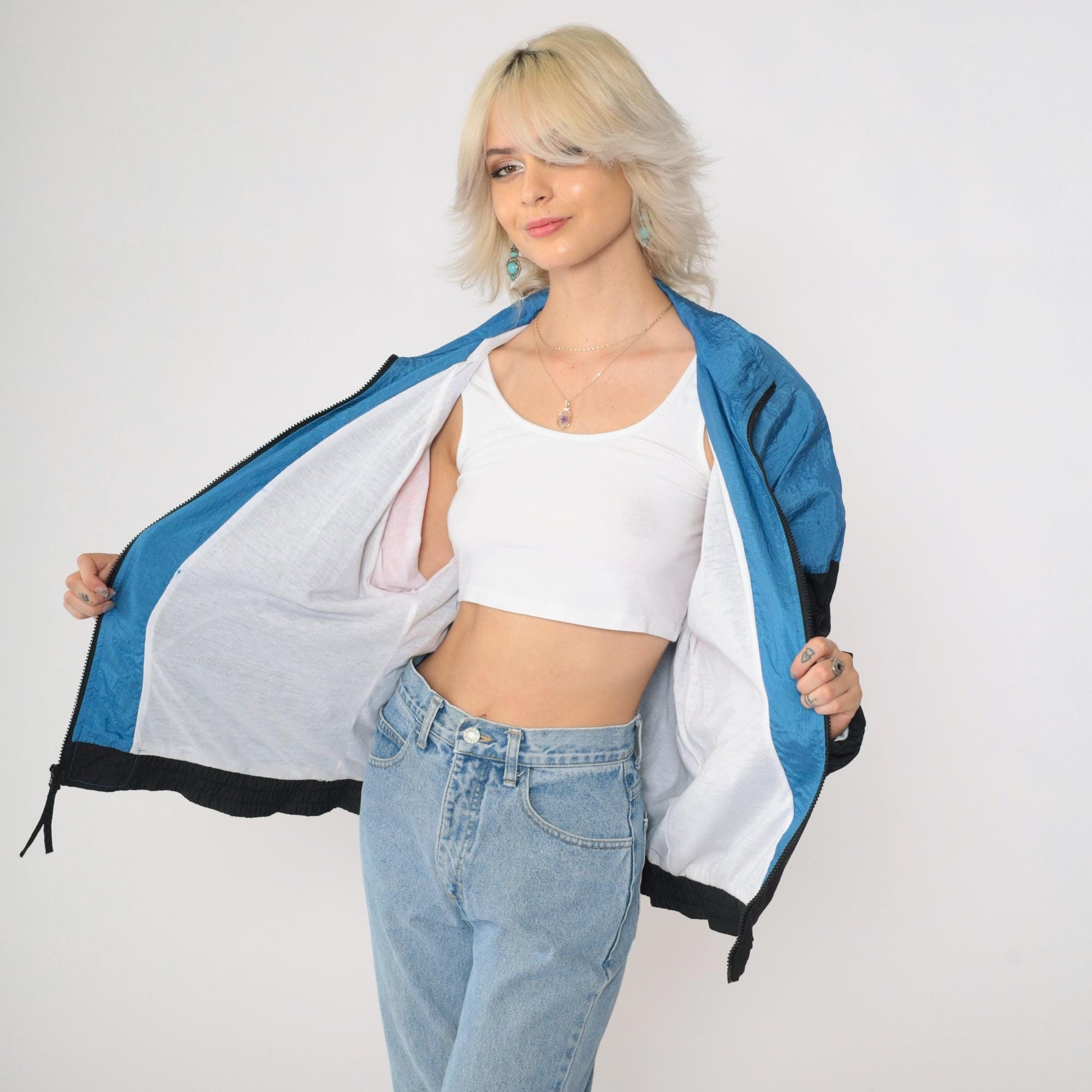 90s Copper Key Windbreaker Black Red Blue Color Block Raglan Large L