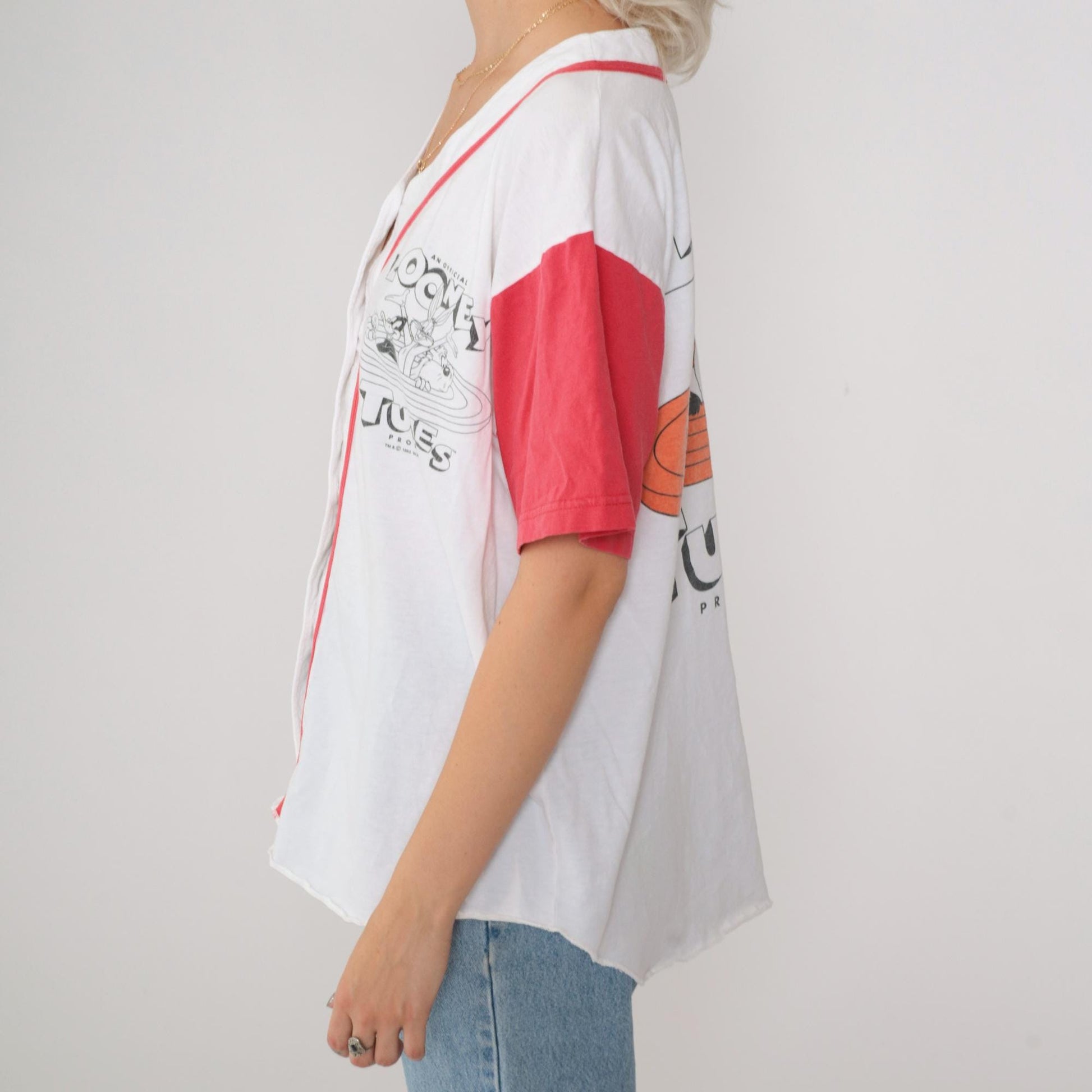 90s Looney Tunes Baseball Shirt Warner Bros Graphic Button Up Cotton Medium