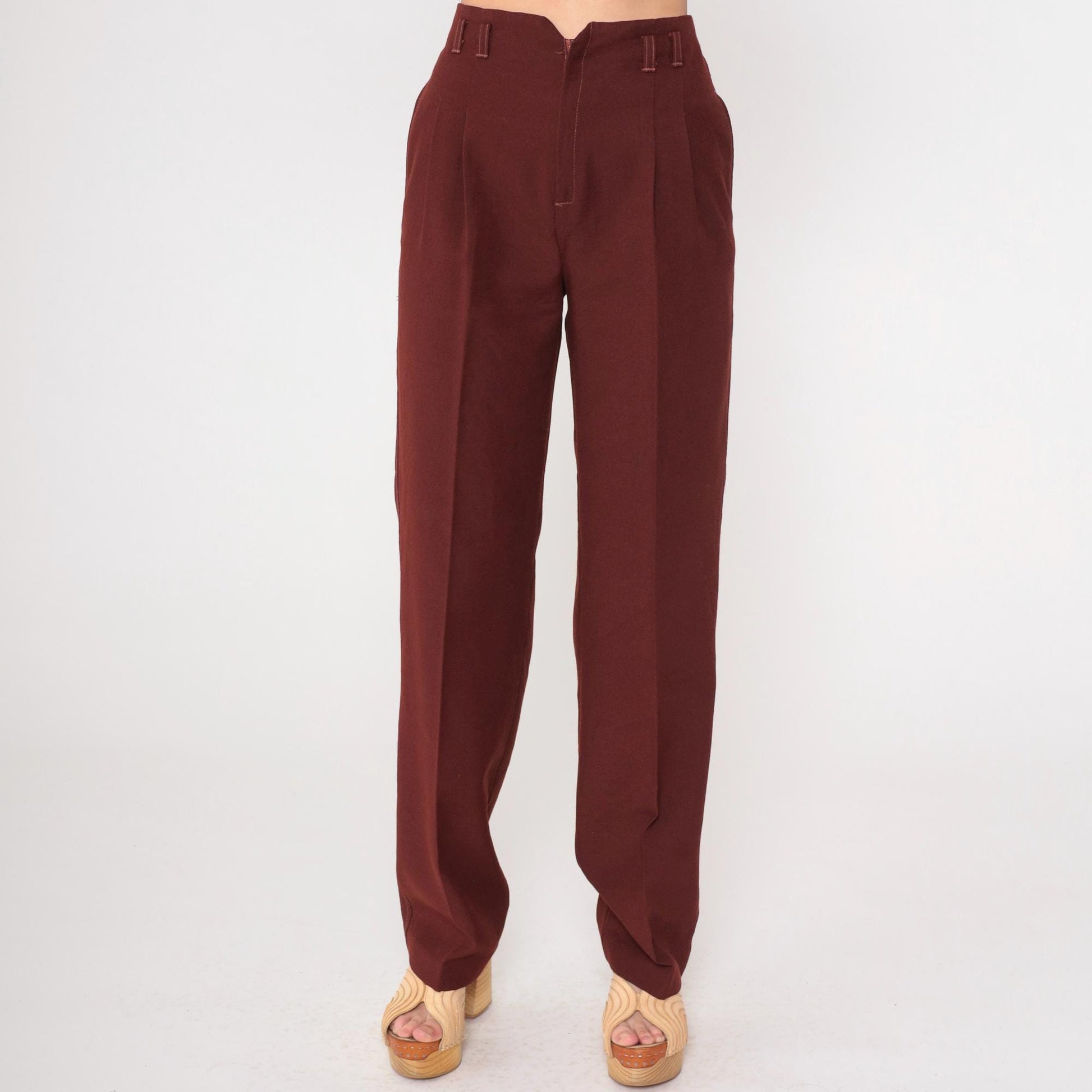 70s Ondo of California Brown Pleated High-Waist Straight Leg Trousers Small