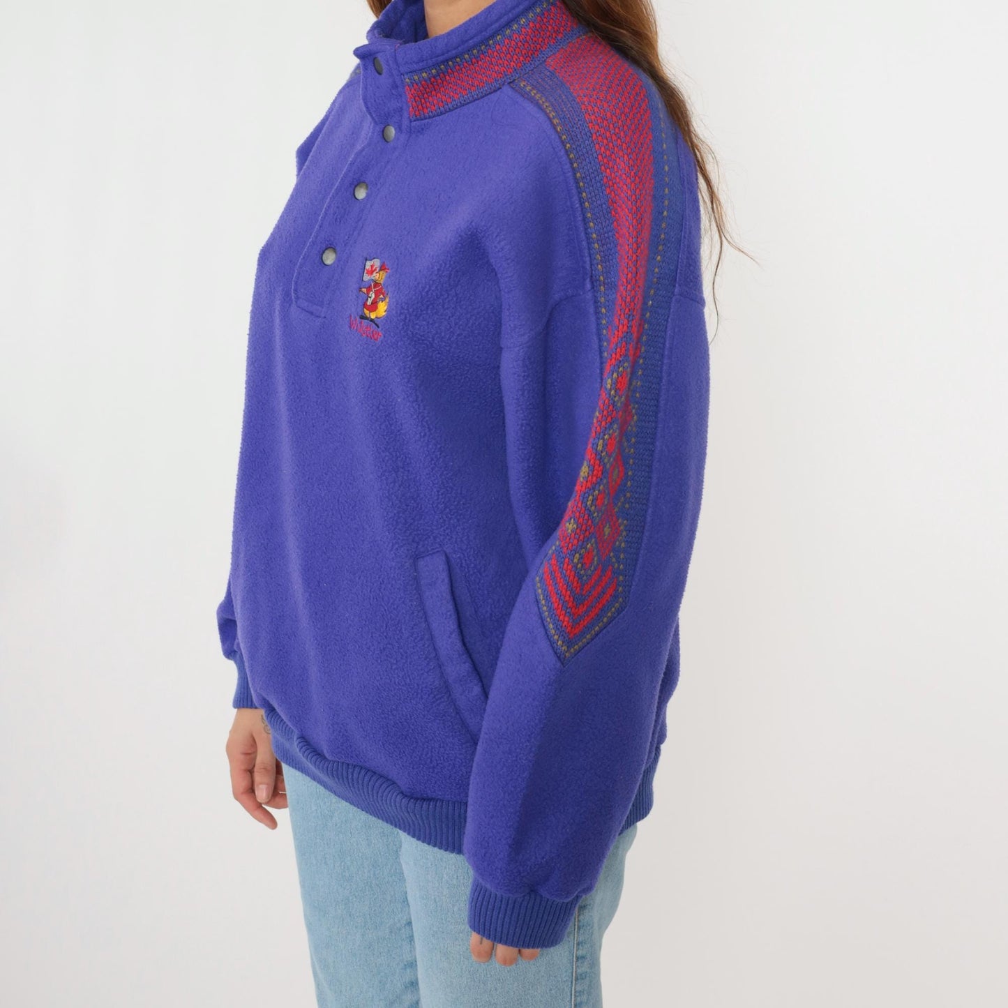 90s Whistler Fleece Sweatshirt Purple Nordic Trim Snap Neck Medium M