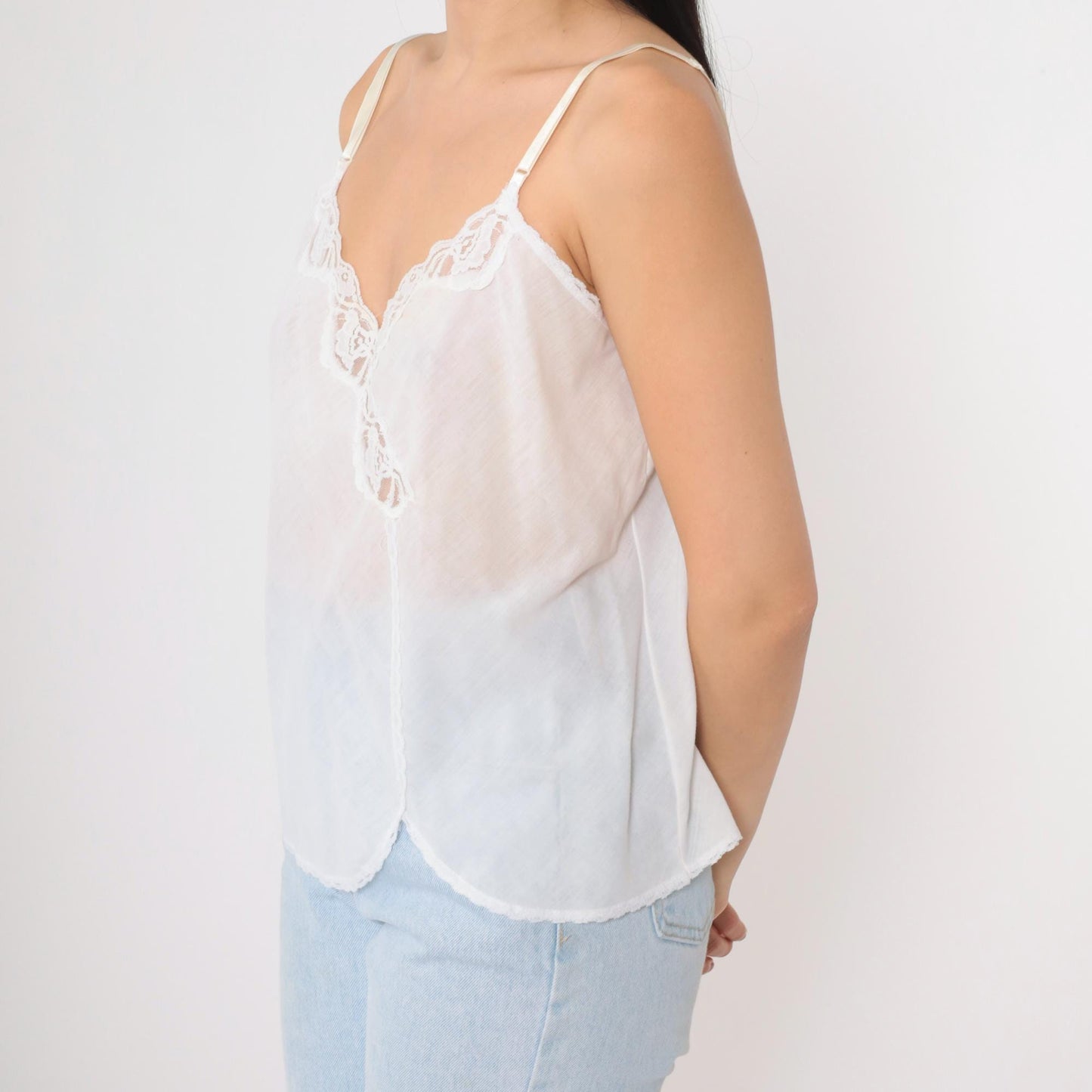 80s Kayser White Lace Camisole Adjustable Spaghetti Strap Tank Small