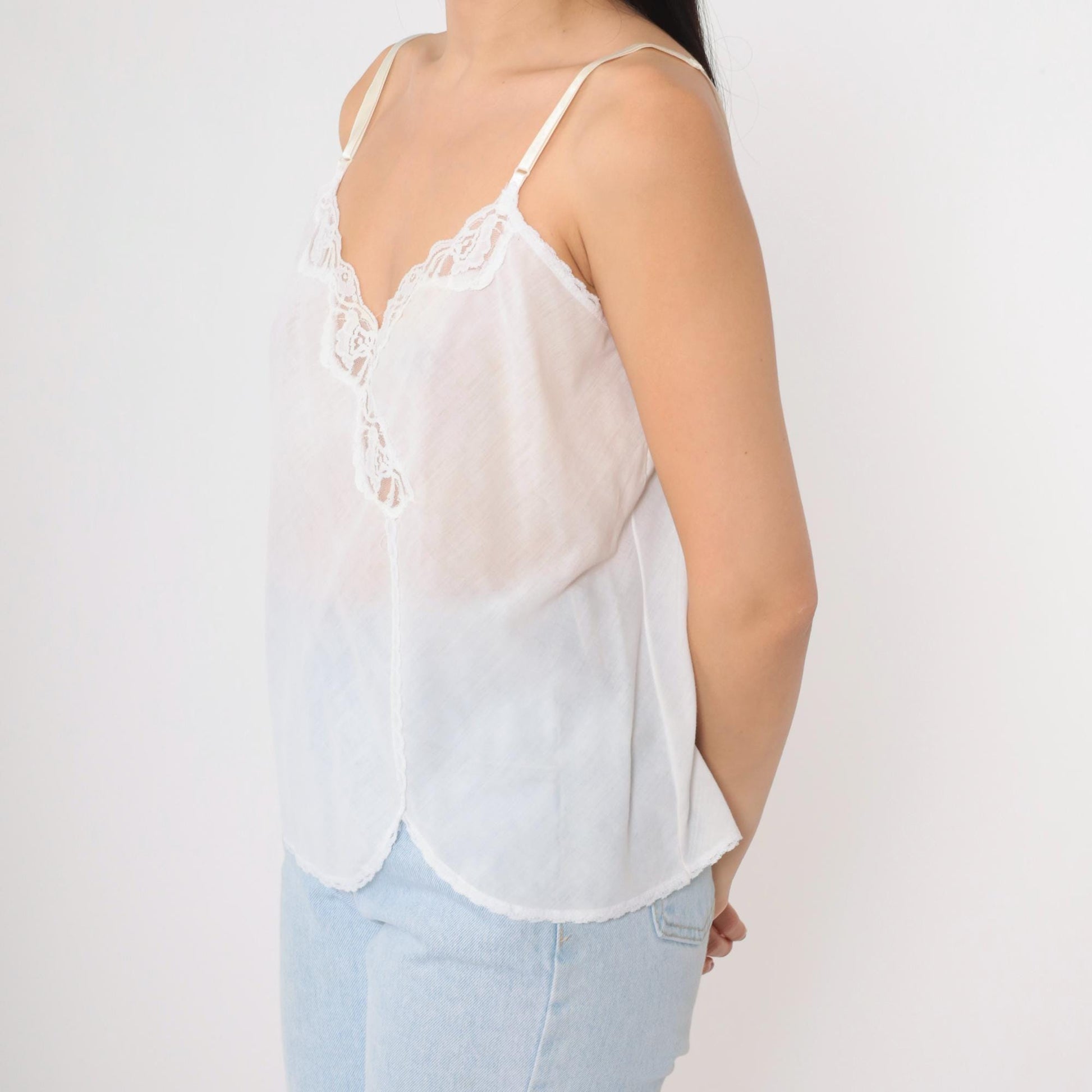 80s Kayser White Lace Camisole Adjustable Spaghetti Strap Tank Small
