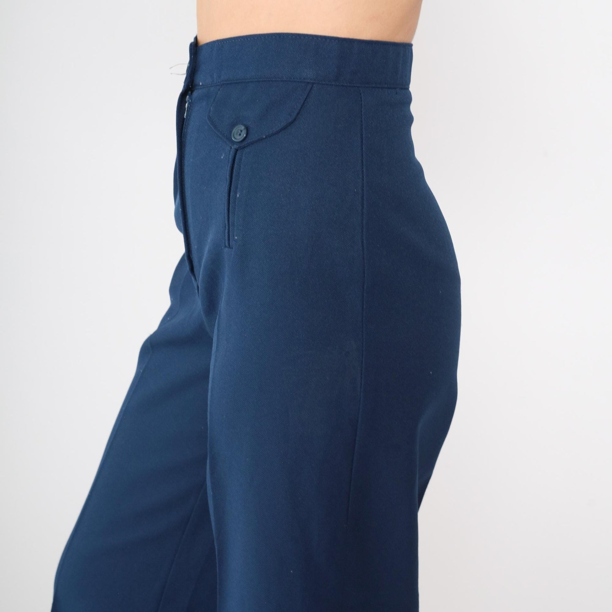 70s Navy Bell Bottom Pants High Waist Vintage Tomboy of California Extra Small