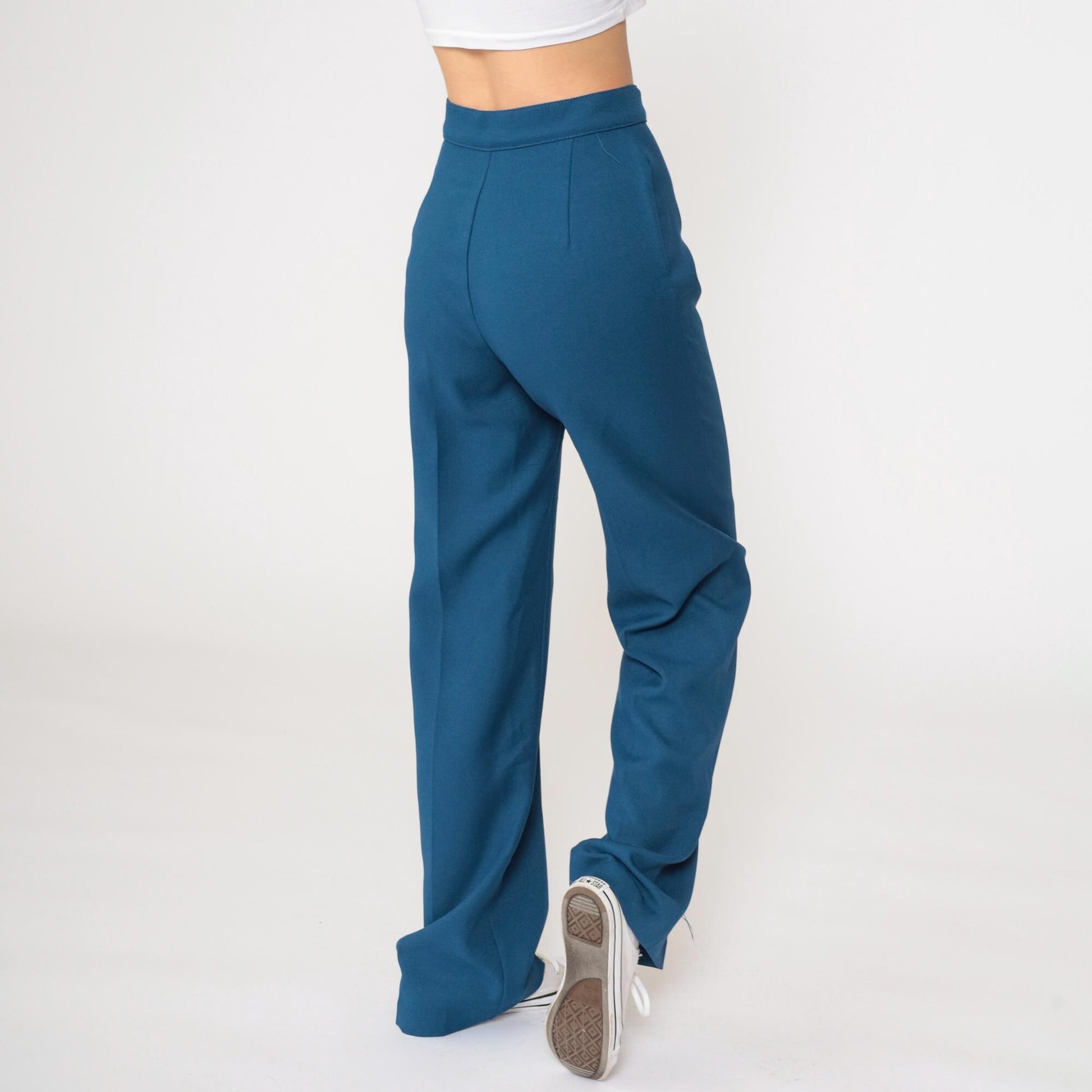 70s High-Rise Straight Leg Trousers Blue Polyester Small S