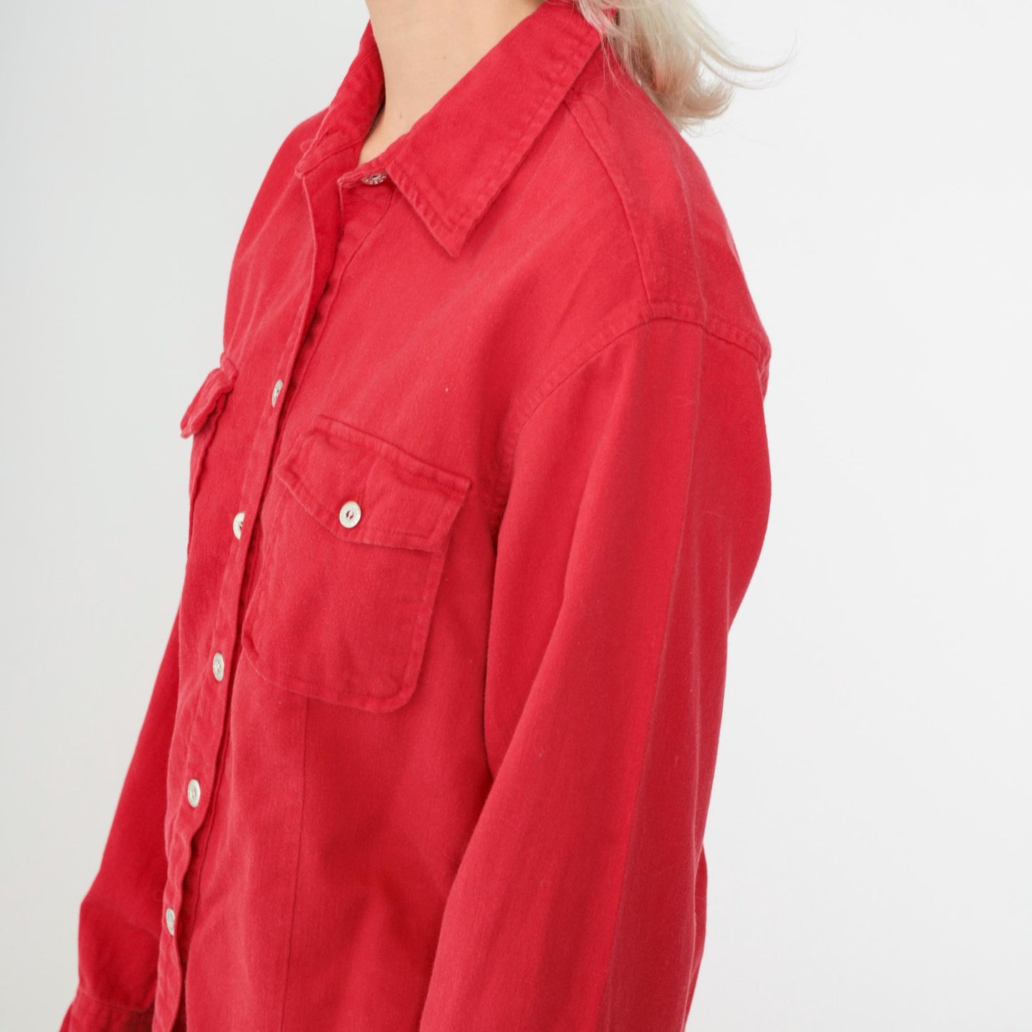 90s Faded Glory Red Button Up Shirt Long Sleeve Chest Pocket Medium