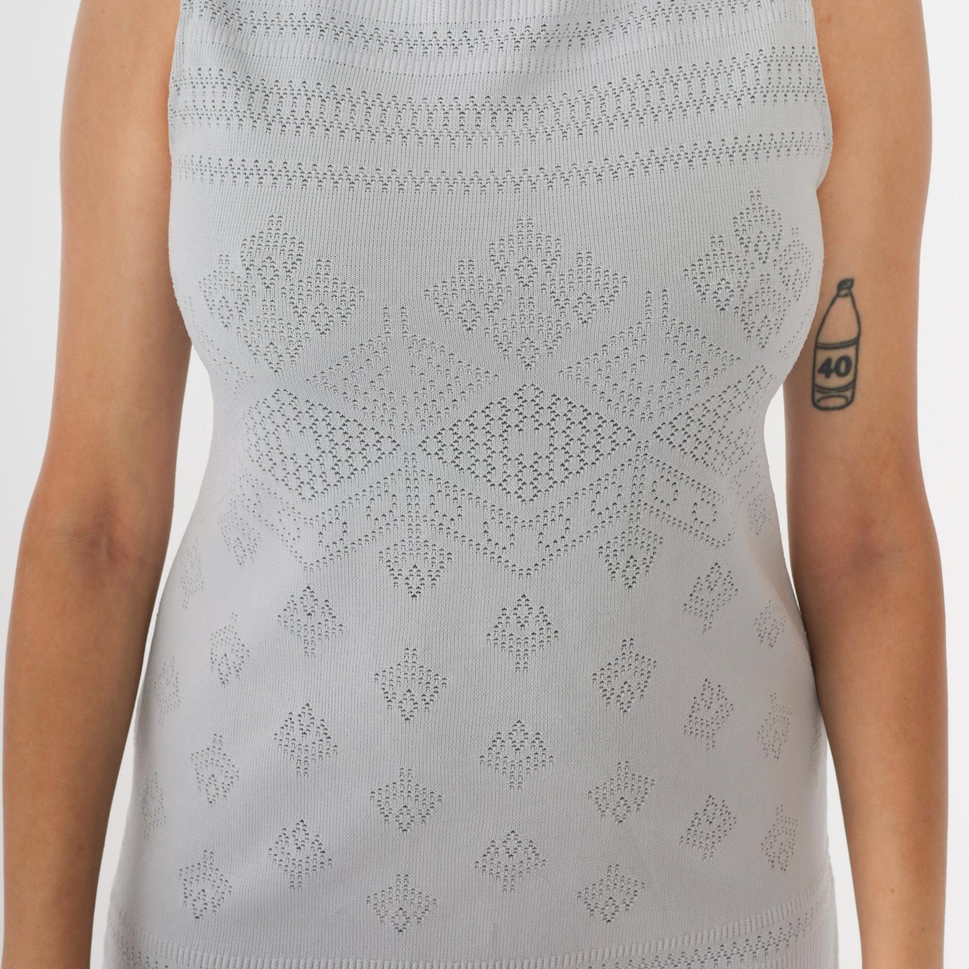 90s Gray Cutwork Mini Dress Geometric Knit Sleeveless Bodycon Small