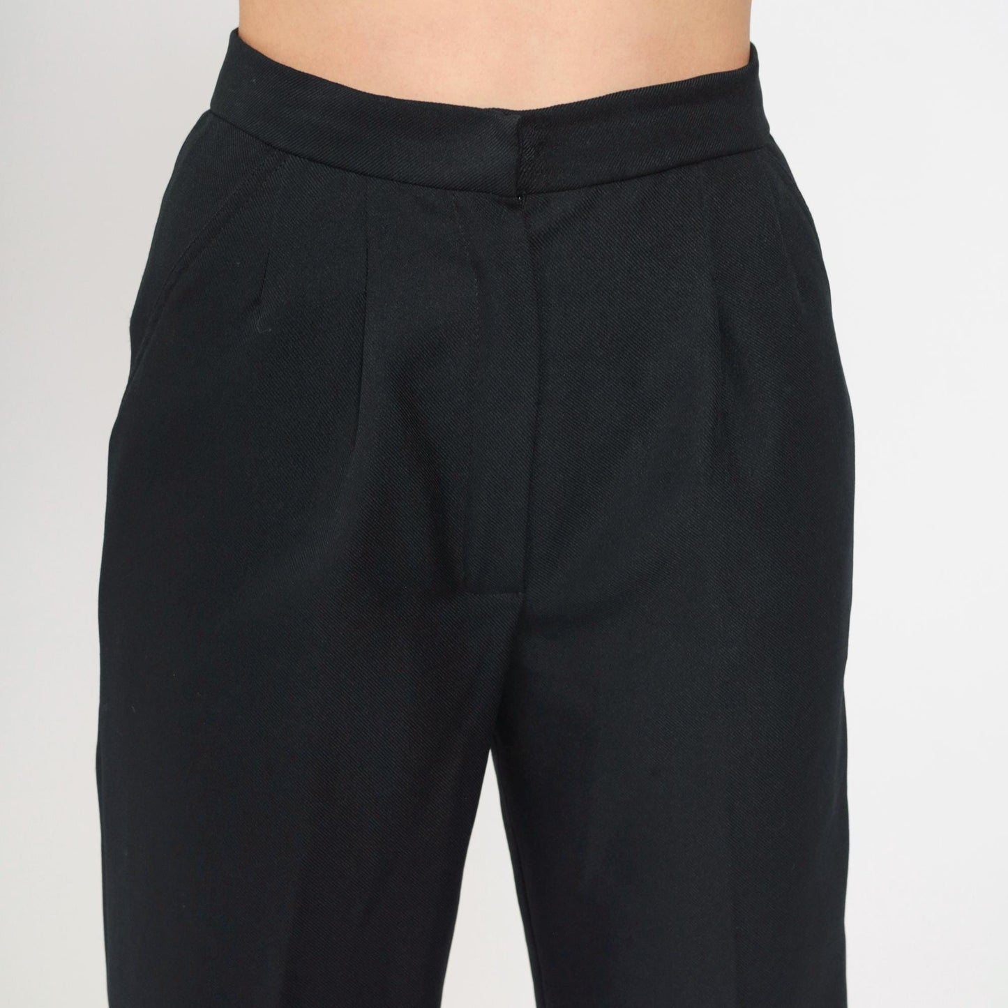 80s Black High-Waisted Pleated Straight Leg Trousers Small