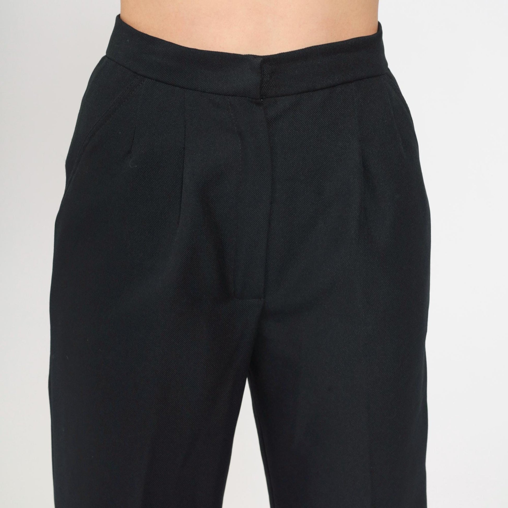 80s Black High-Waisted Pleated Straight Leg Trousers Small