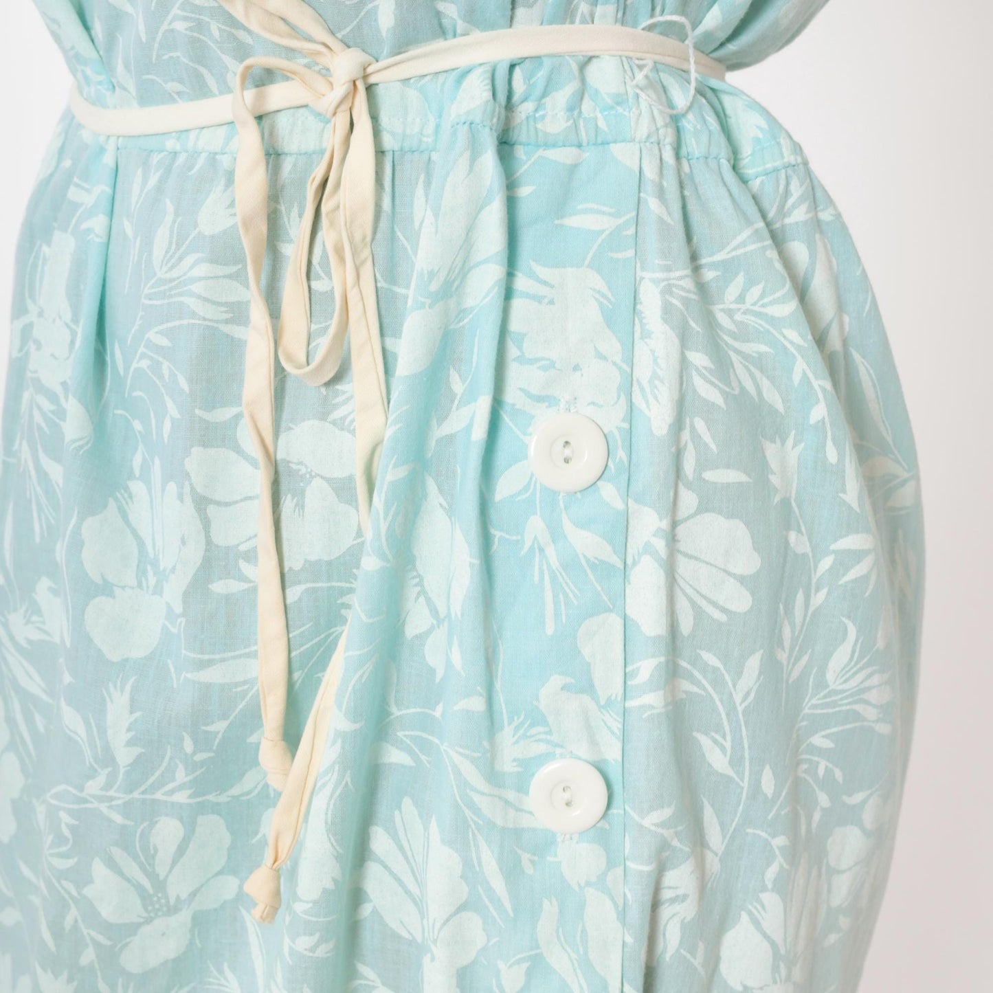 80s Light Blue Floral Midi Dress High Waisted Button Side Slit Dolman Sleeve Large