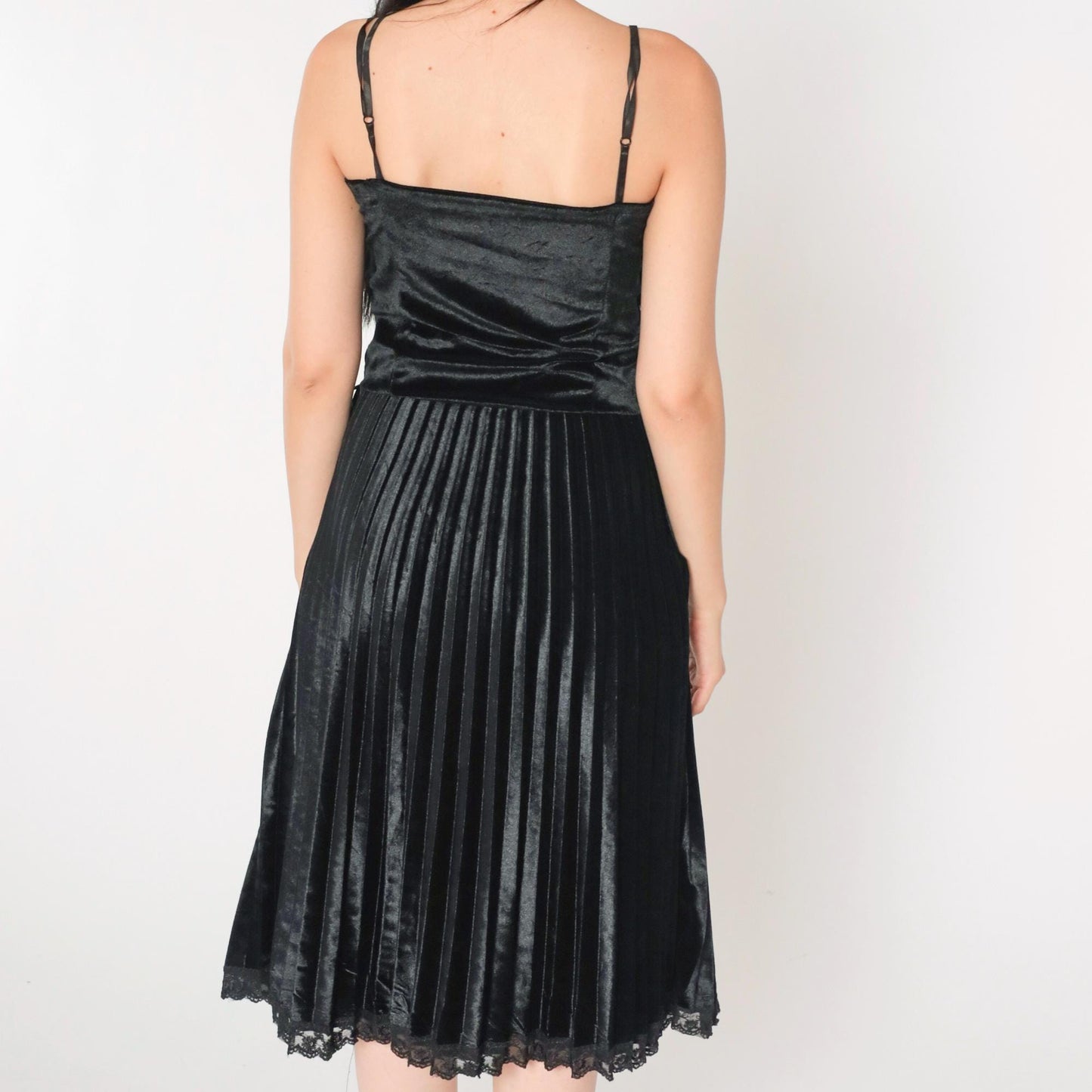 Y2K Black Velour Midi Dress Faux Fur Lace Spaghetti Strap Extra Small XS