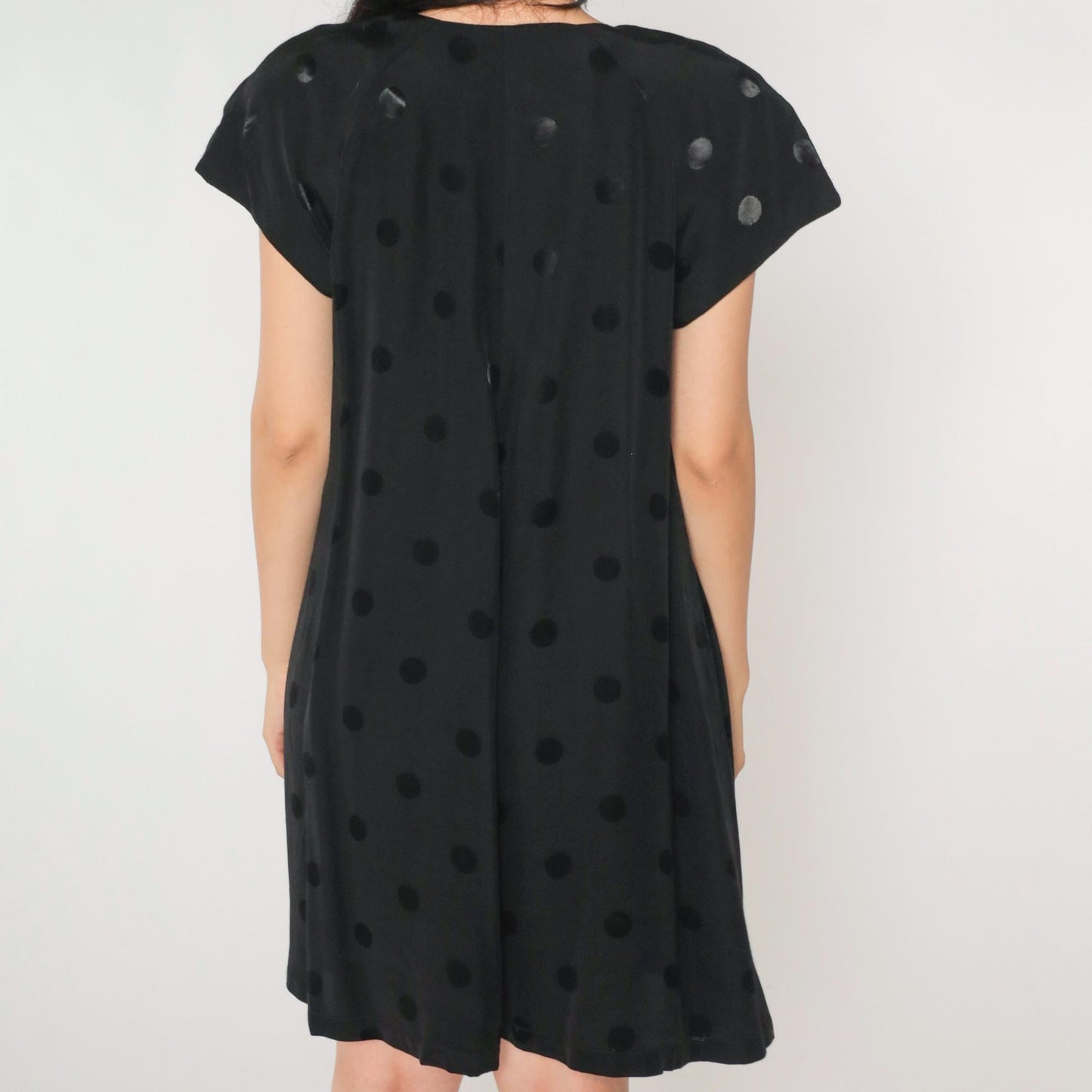 90s Black Mini Dress Embossed Polka Dot Pearl Buttons A-Line Small