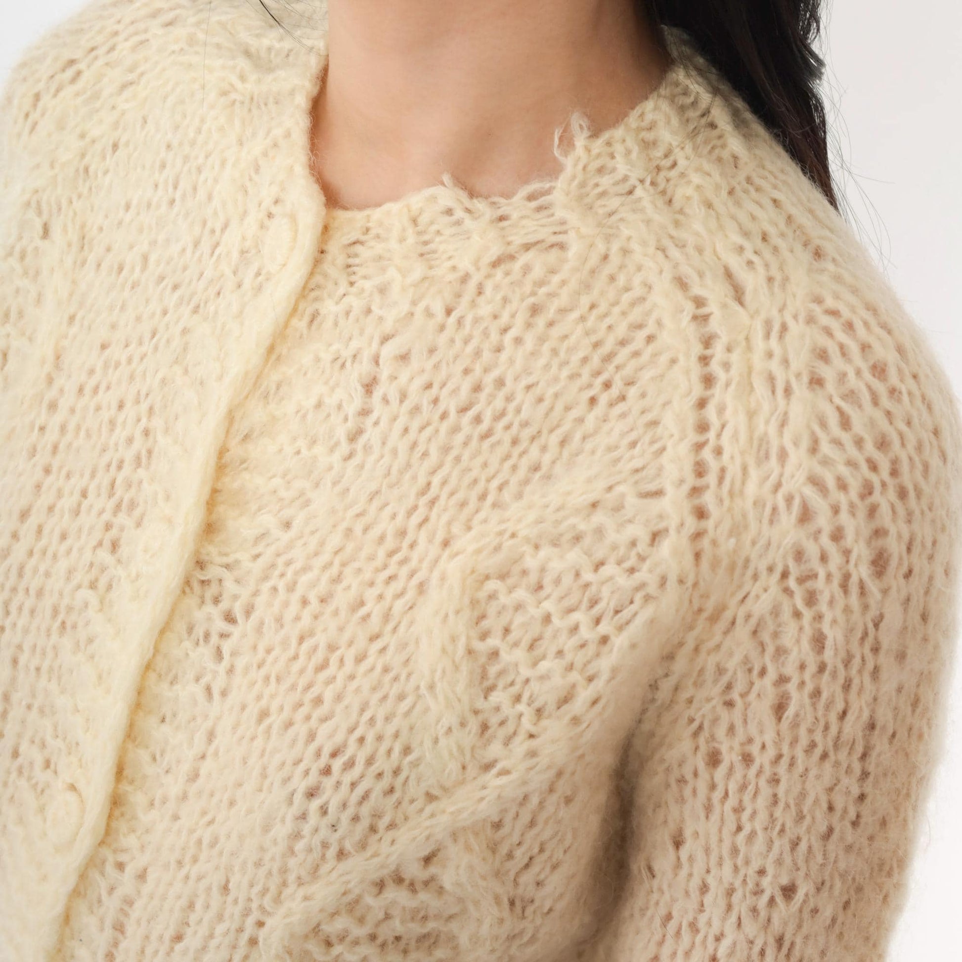 70s Cream Cable Knit Cardigan Wool Button-Up Sweater Small