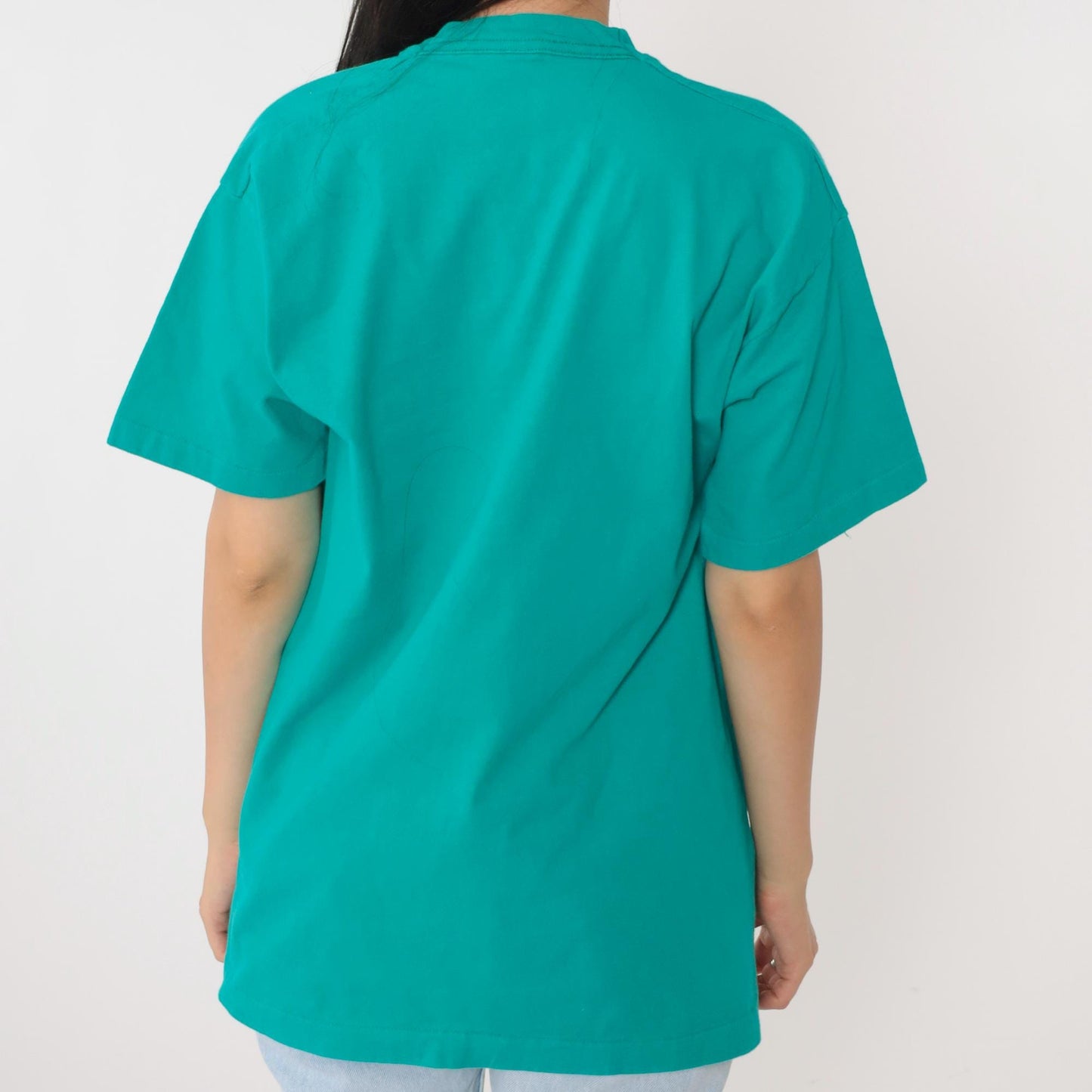00s Santa Fe Embroidered Graphic T-Shirt Teal Crewneck Cotton Large