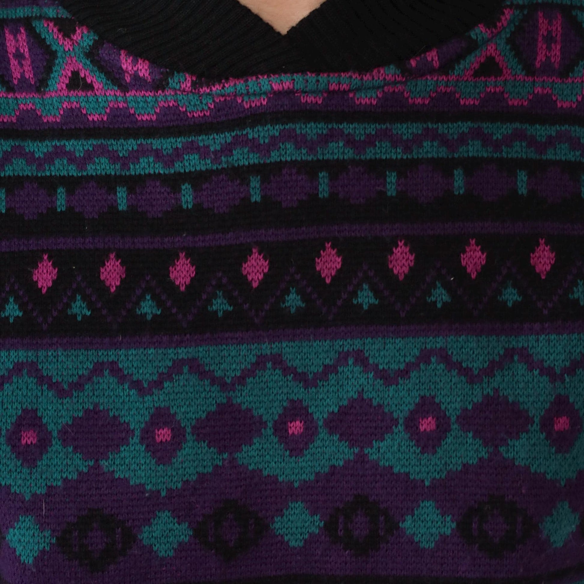 80s Southwestern Geometric Wool Blend Pullover Purple Teal Medium