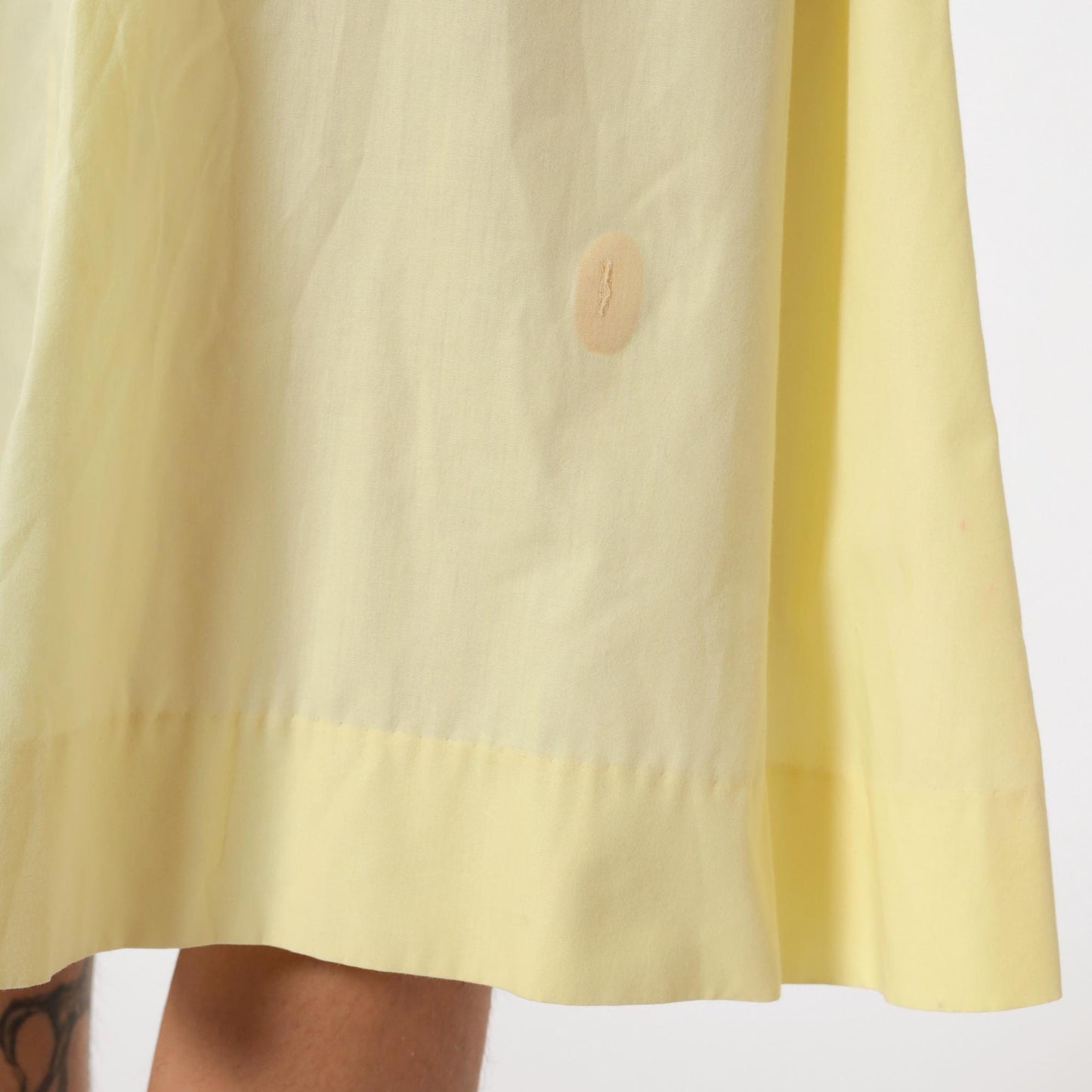 60s Light Yellow Button-Up Shirtdress Midi Collared High Waist Small