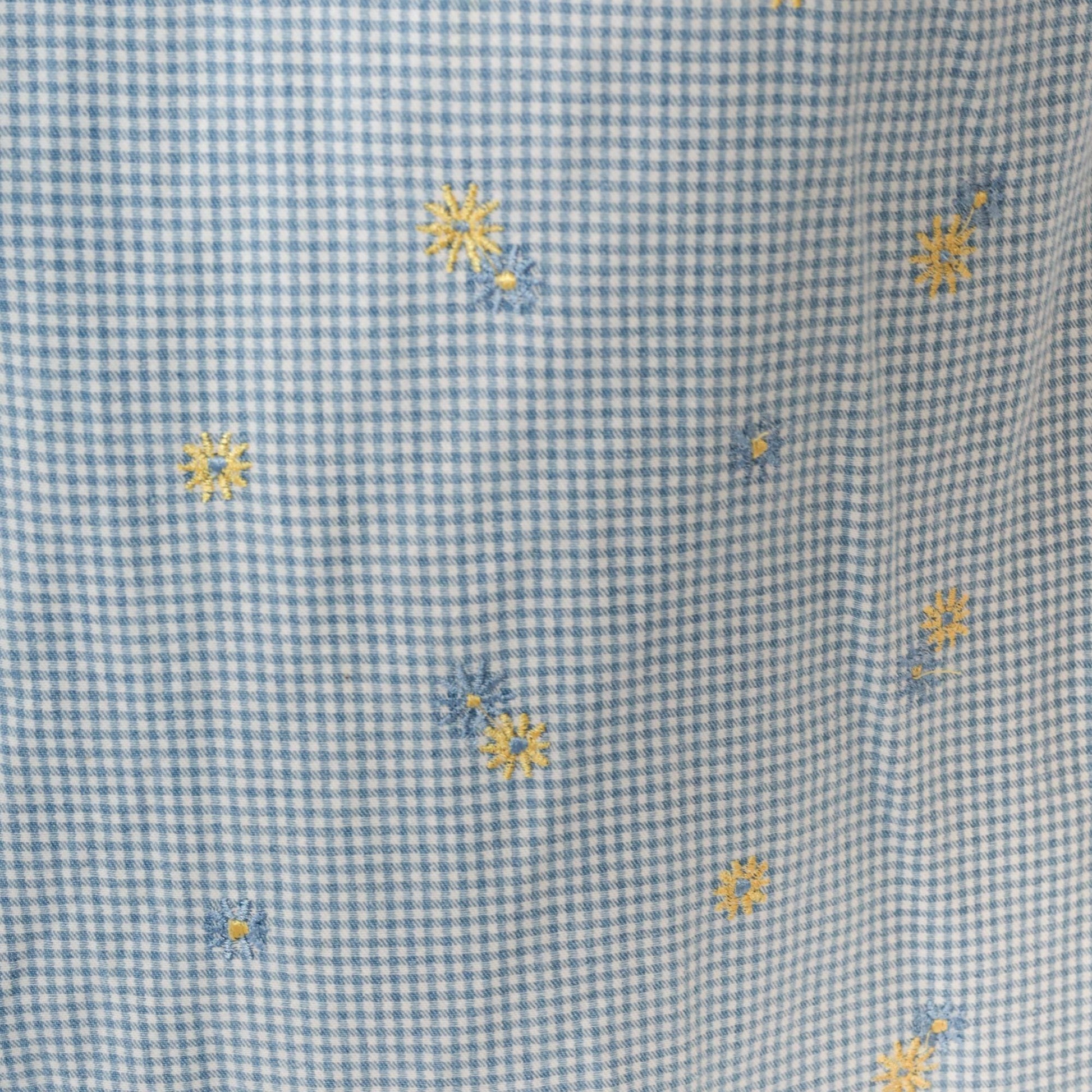 90s Blue Gingham Floral Embroidered Mini Shift Dress Cotton Large