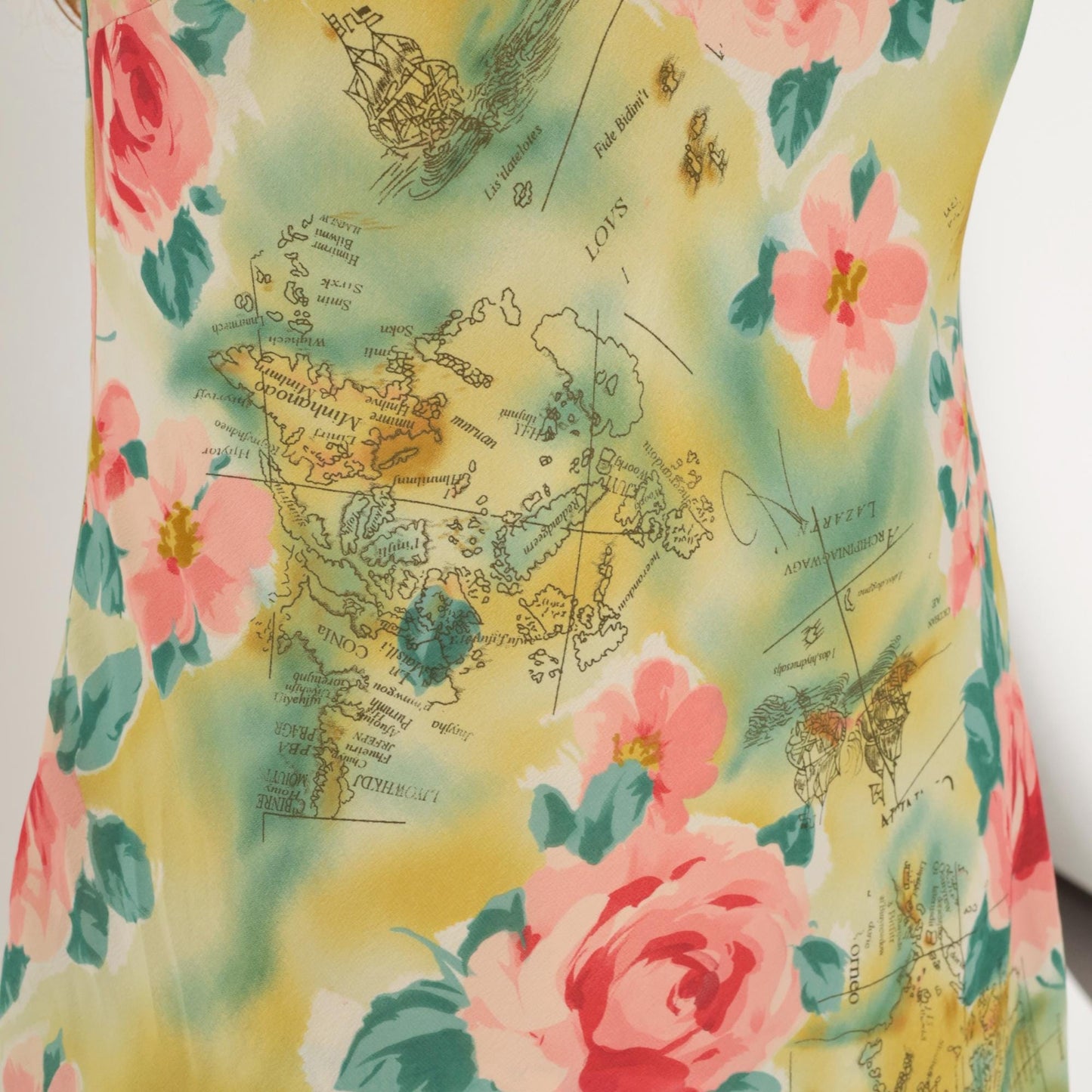 Y2K Tropical Map Floral Mini Sundress Asymmetrical Tiered Hem Pink Medium