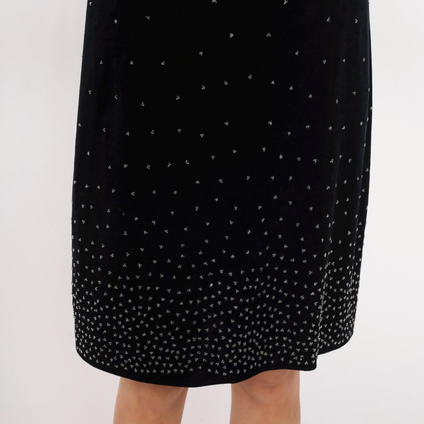 90s Black Velvet Beaded Mini Dress Short Sleeve Shift Large L