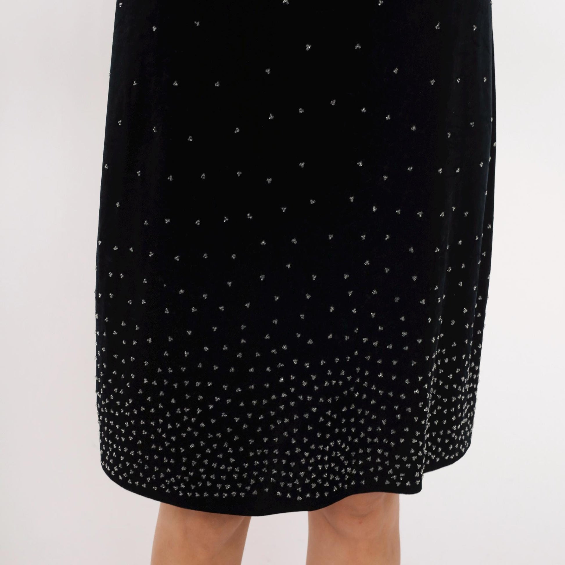 90s Black Velvet Beaded Mini Dress Short Sleeve Shift Large L