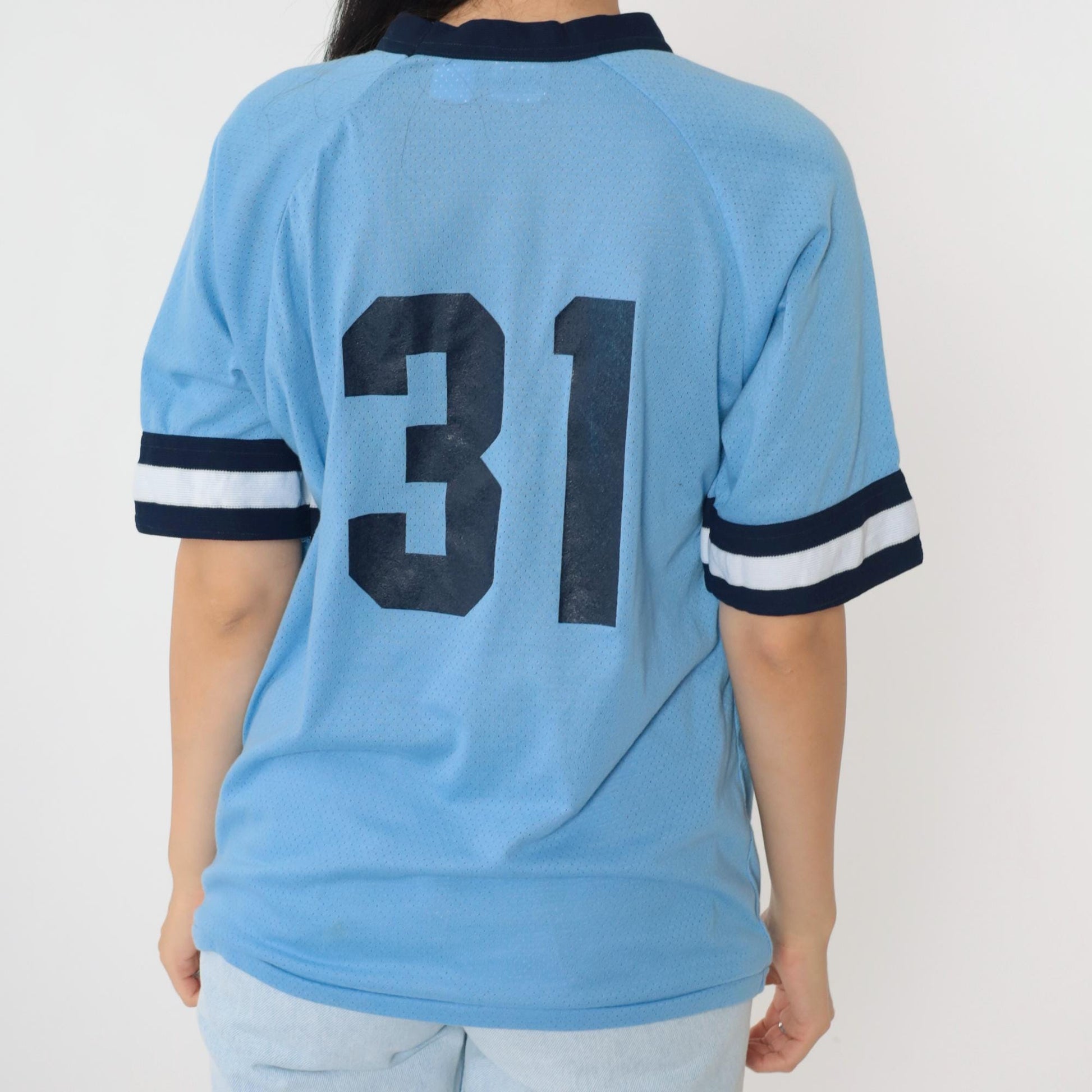 80s Sleep Easy Mattress Baseball Jersey Blue Mesh Raglan Ringer Tee Medium