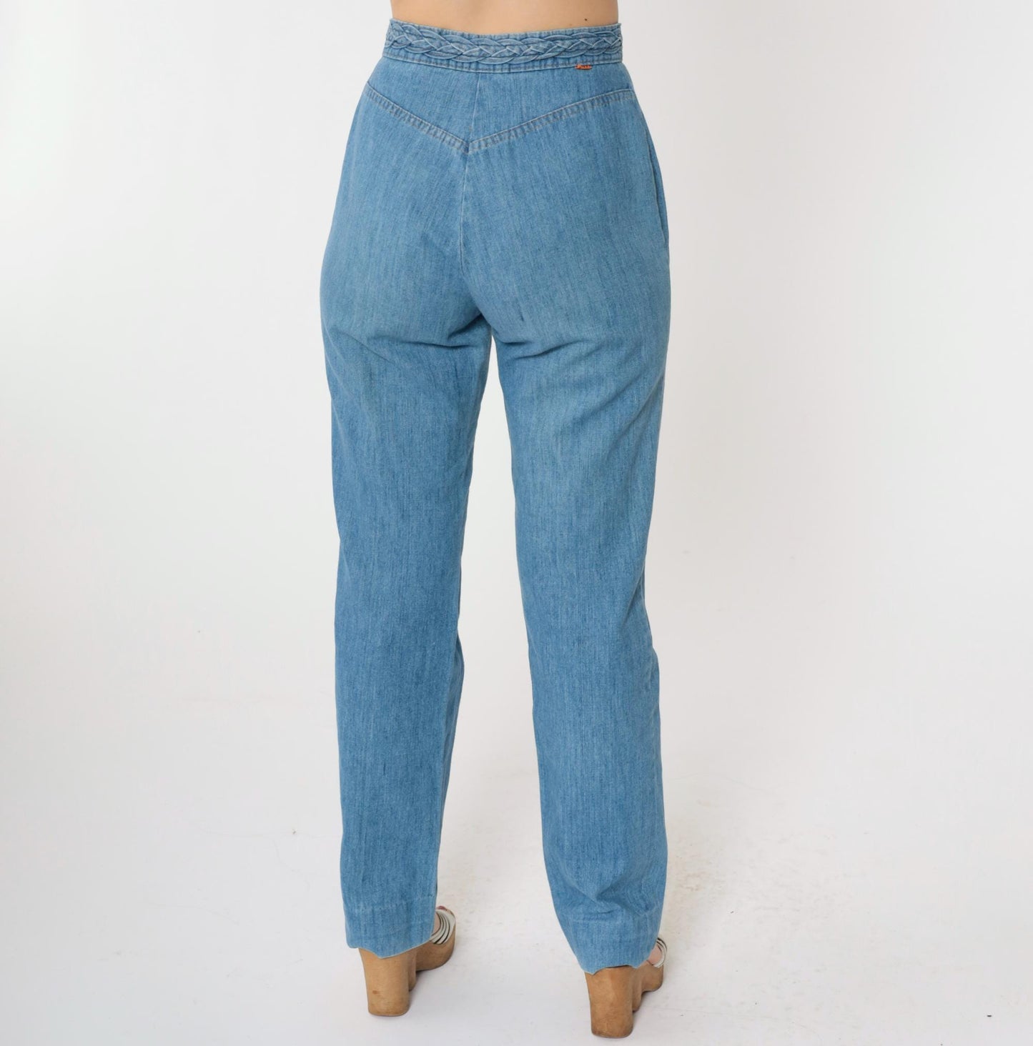 70s Levi's High Waist Straight Leg Jeans Blue Denim Braided Back XS