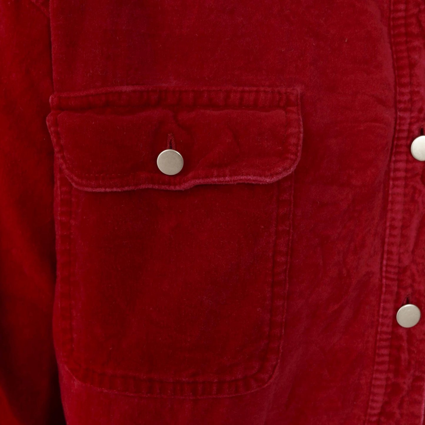 90s Red Cotton Oxford Button-Up Blouse Long Sleeve Chest Pocket Small