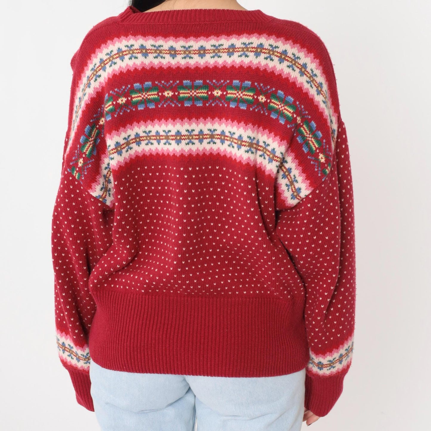 90s Susan Bristol Fair Isle Sweater Striped Snowflake Knit Medium