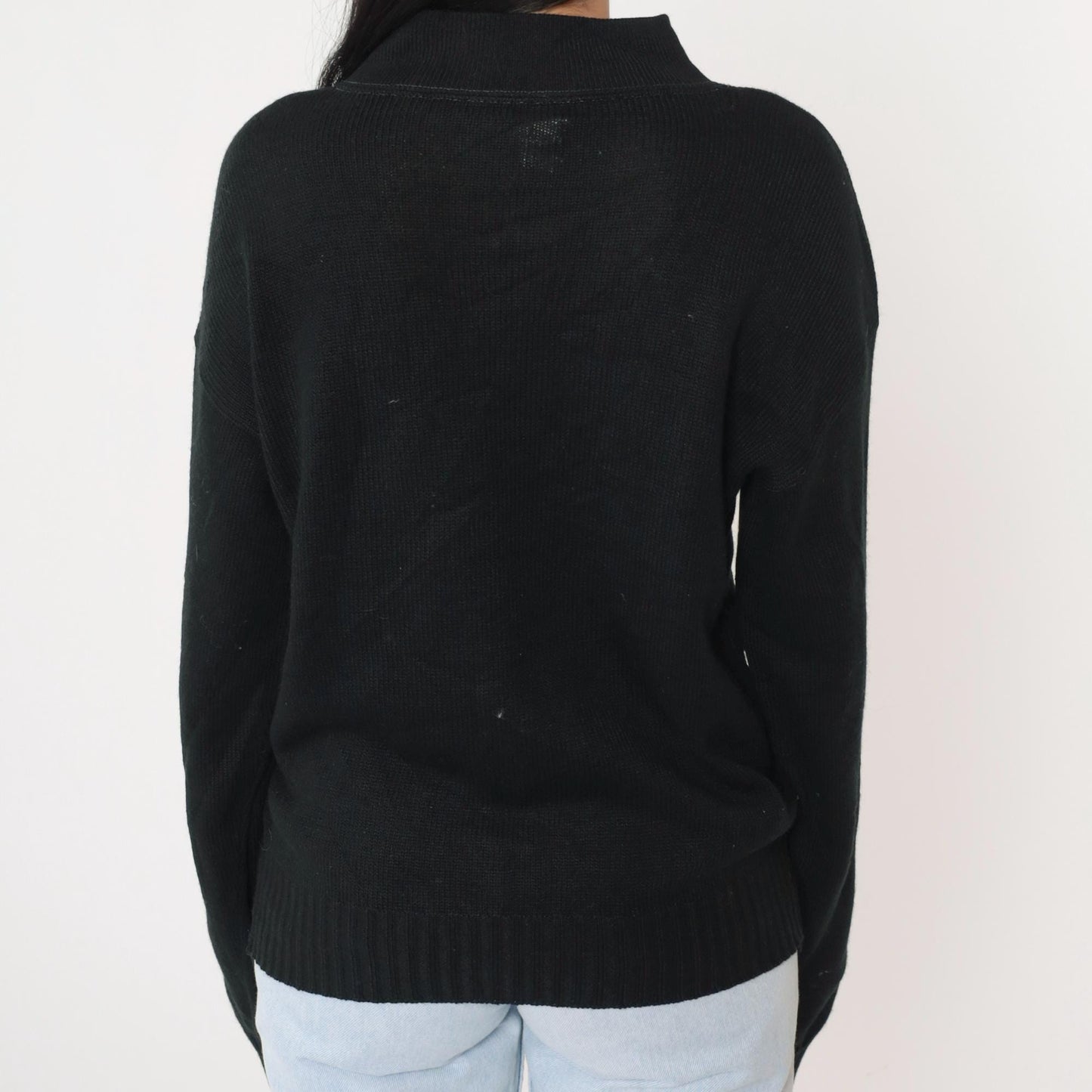 80s Black Knit Mock Neck Pullover Sweater Medium